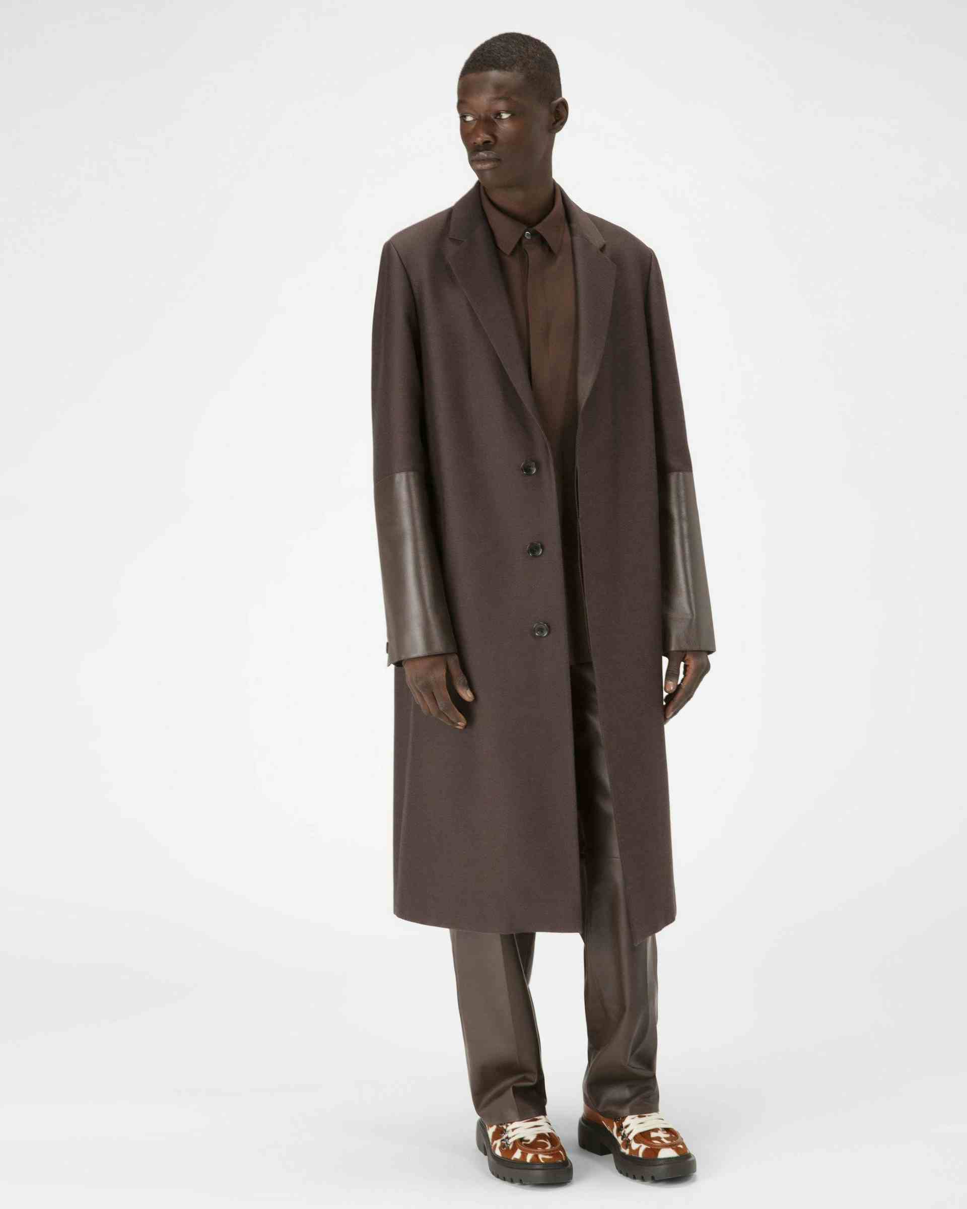 Wool & Cotton Coat In Ebony Brown - Men's - Bally