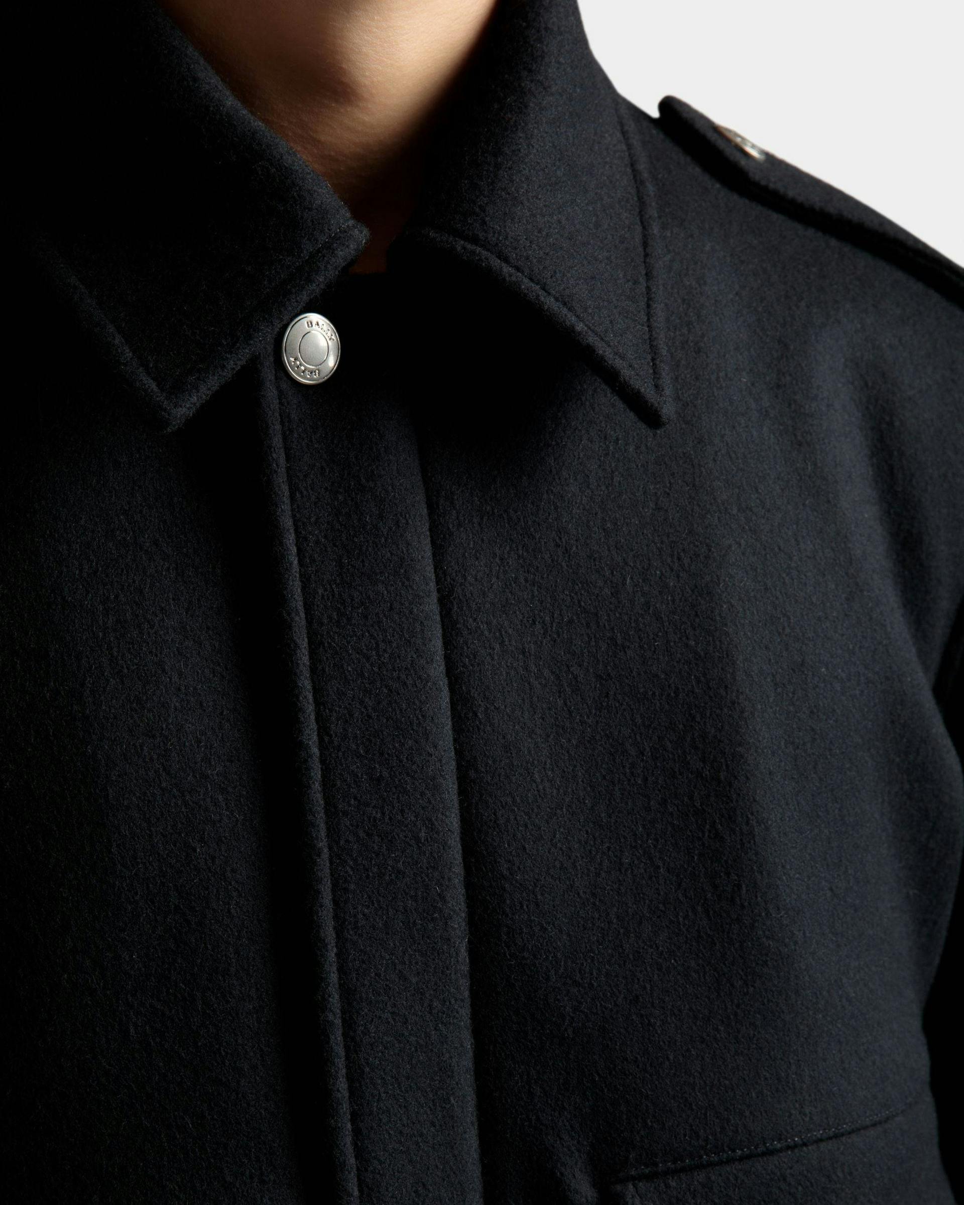 Men's Bomber Jacket In Navy Wool Mix | Bally | On Model Detail