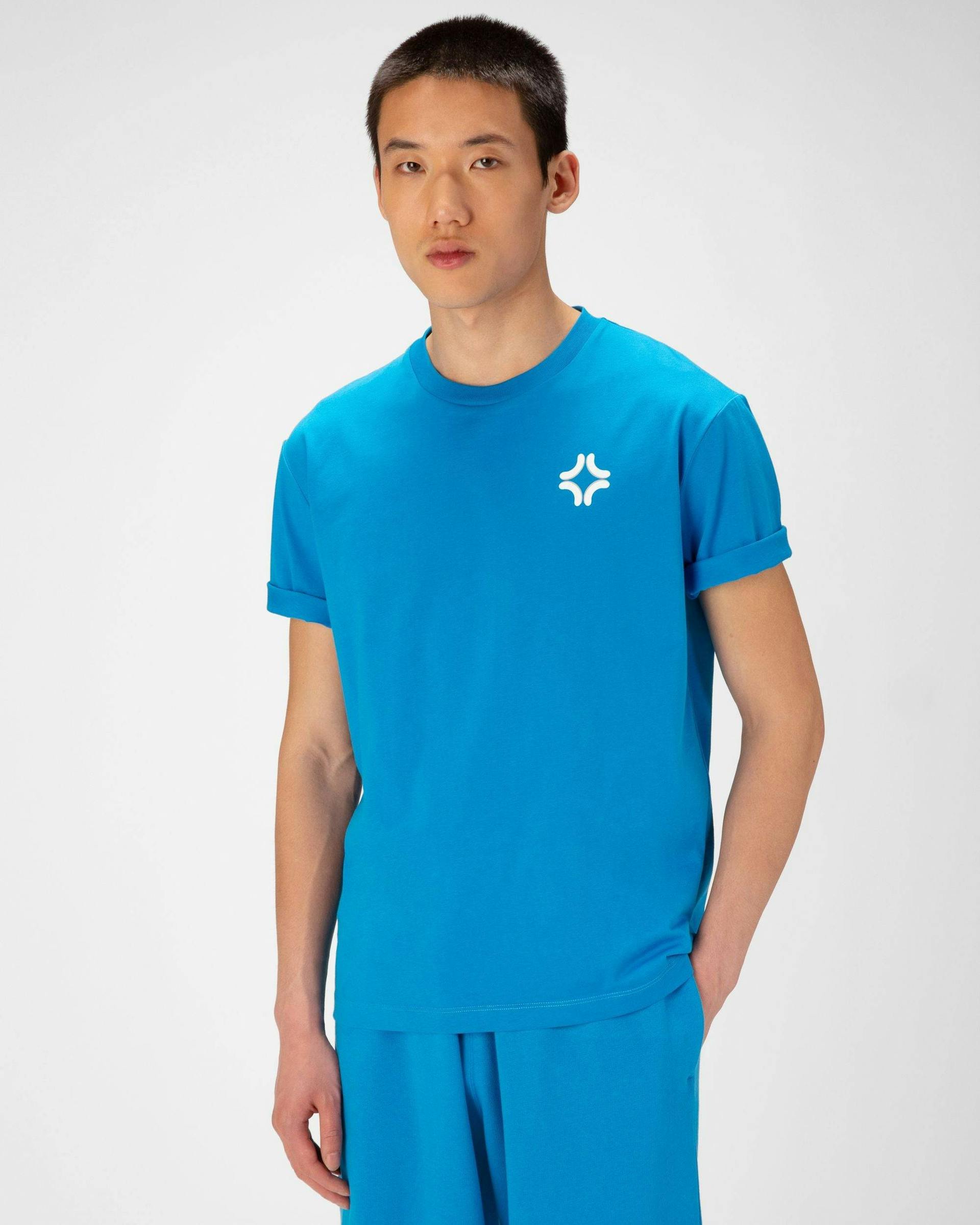 Organic Cotton T-Shirt In Blue - Men's - Bally - 03