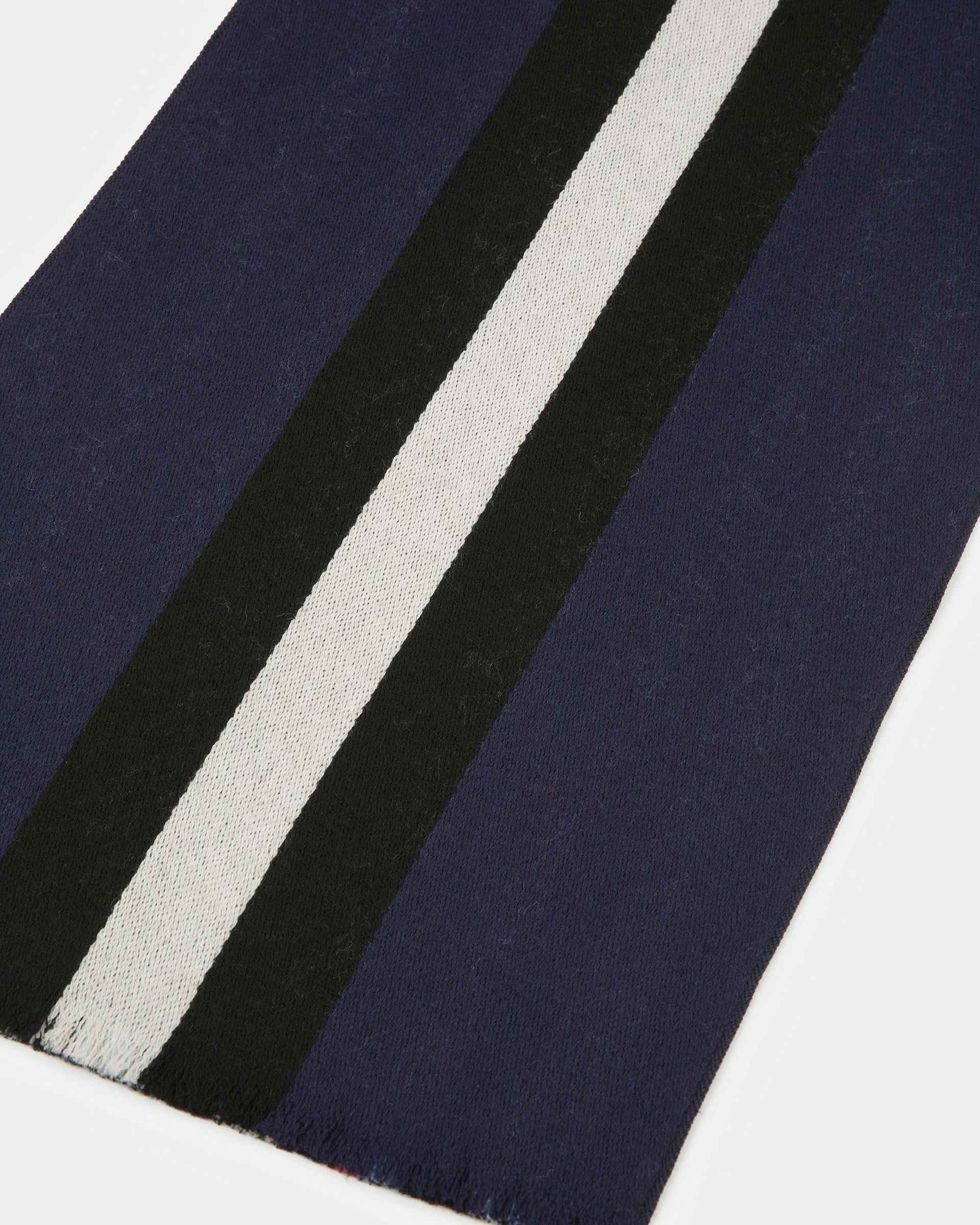 Stripe Chevron Wool Scarf In Navy - Men's - Bally - 02