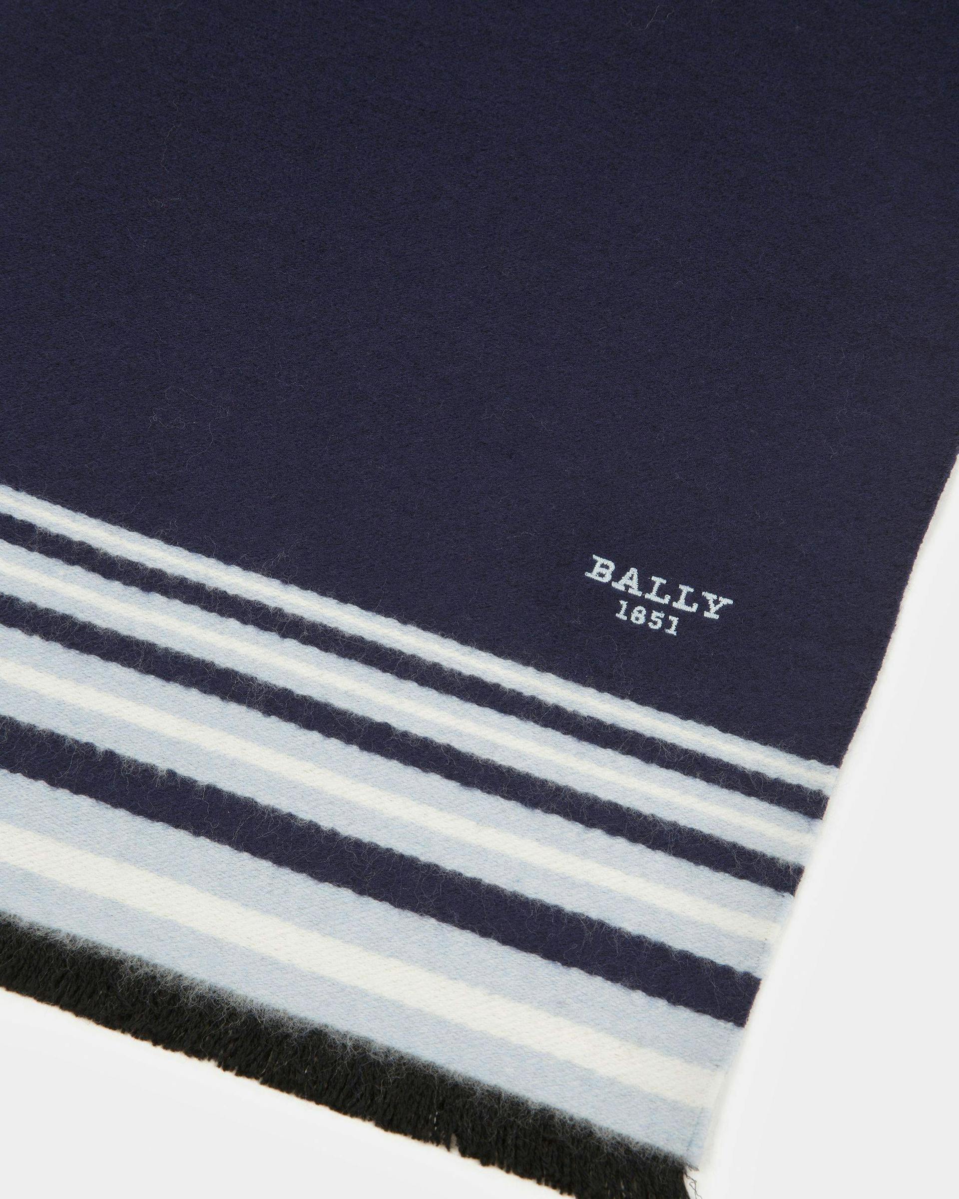 Wool Stripe Pattern Scarf In Navy - Men's - Bally - 02