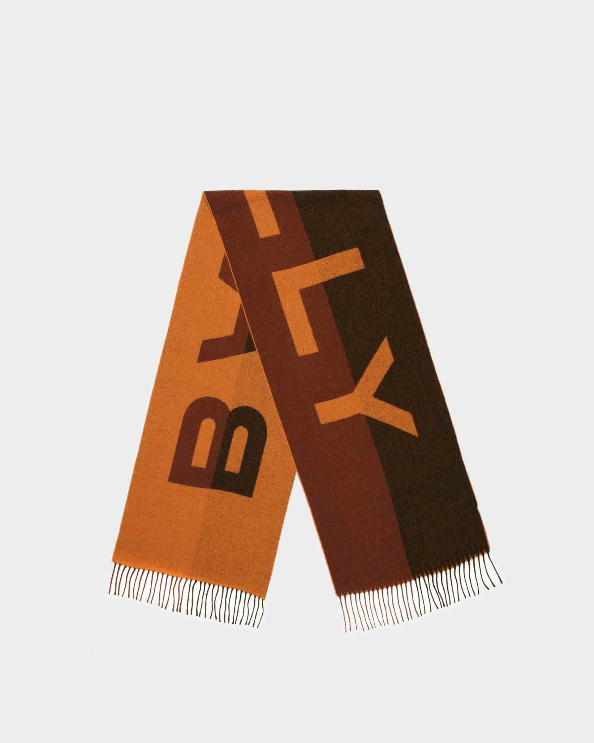Two-Tone Logo Scarf In Brown Fabric - Men's - Bally
