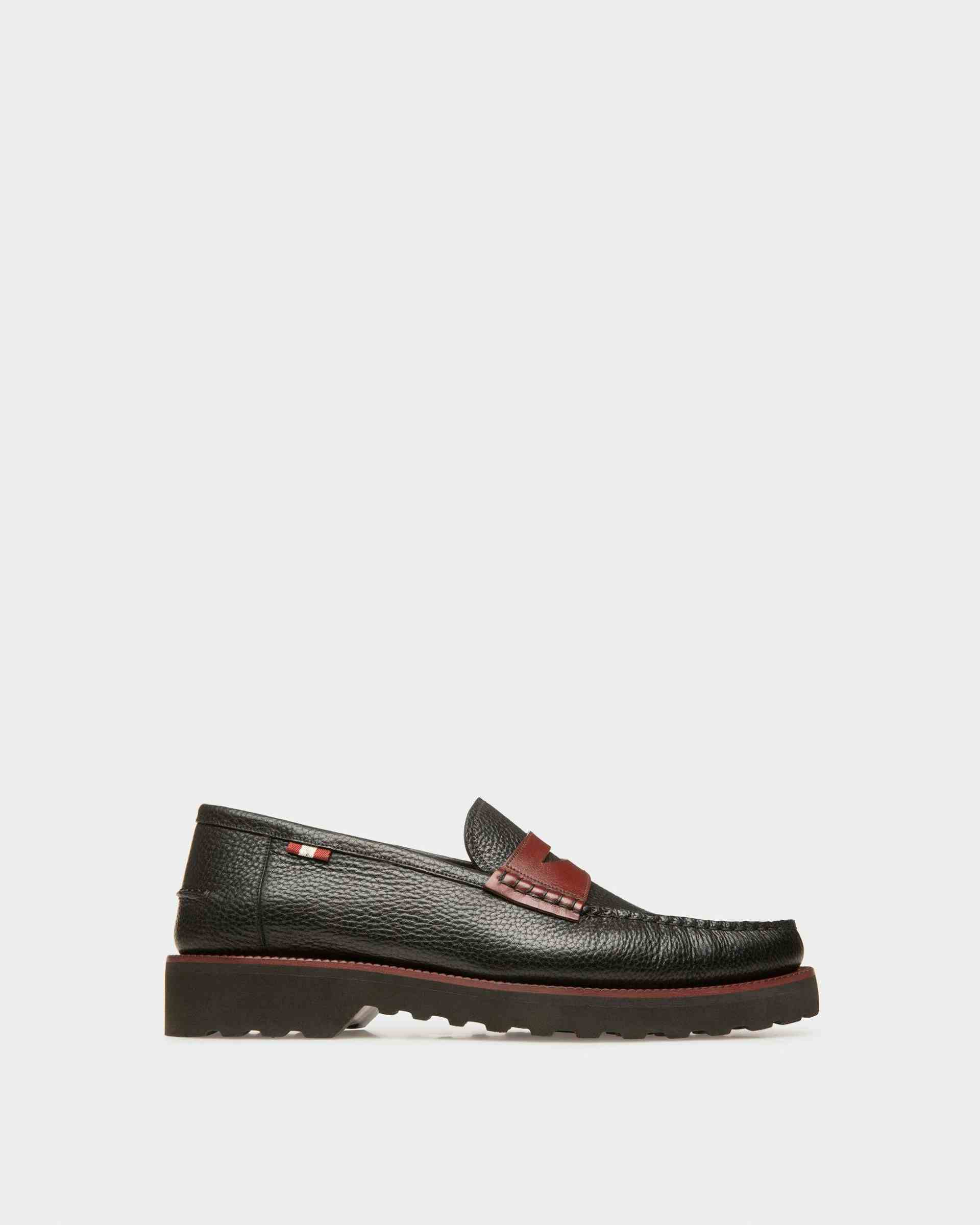 Noah Leather Loafers In Black & Heritage Red - Homme - Bally