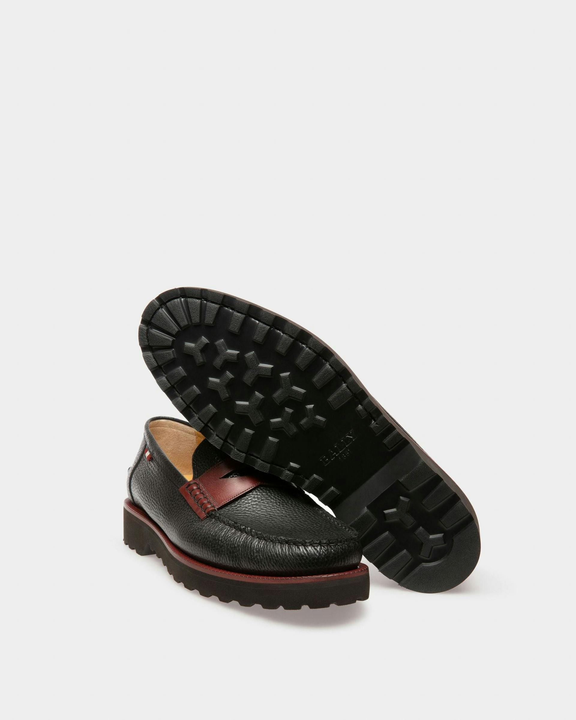 Noah Leather Loafers In Black & Heritage Red - Homme - Bally - 04