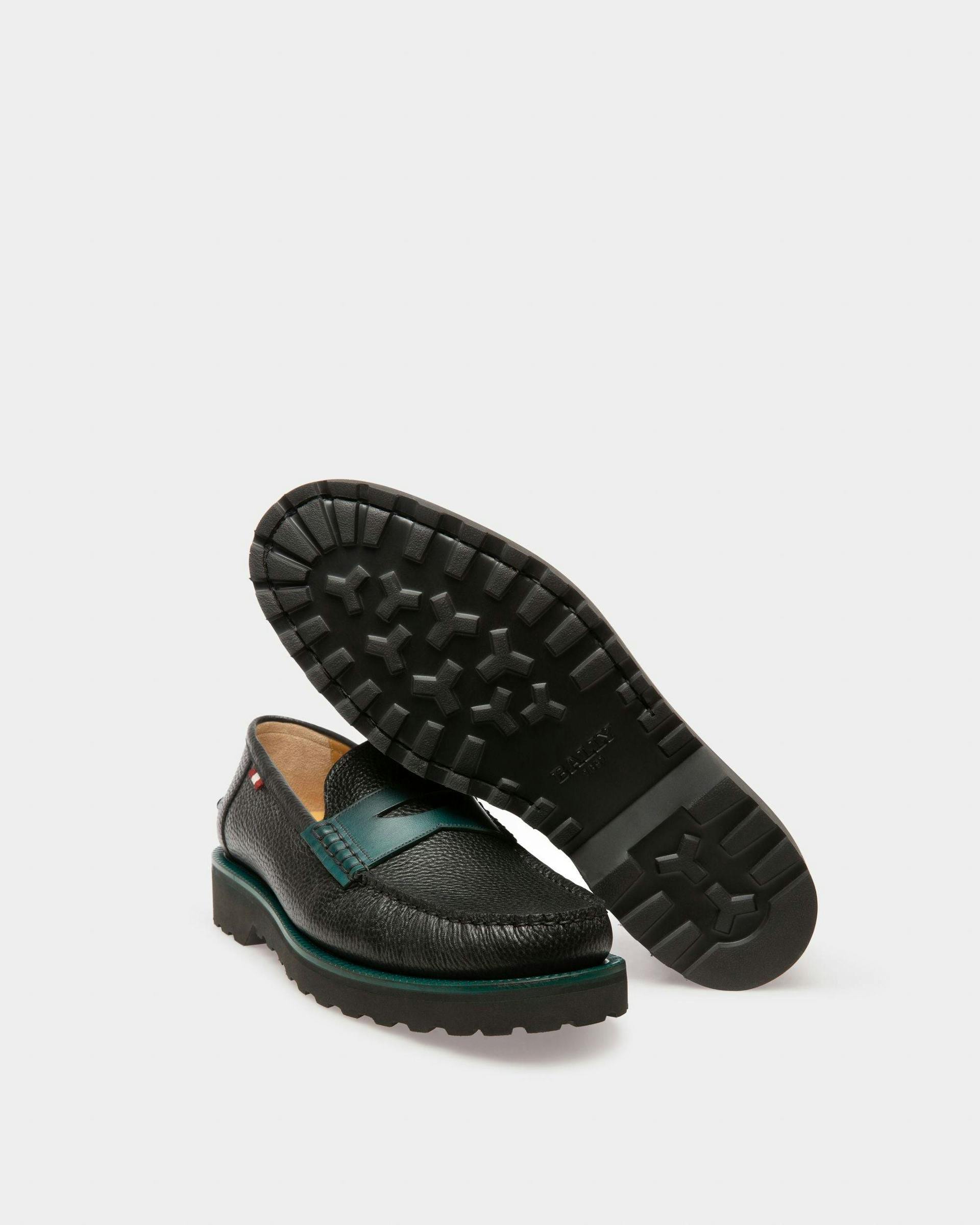 Noah Leather Loafers In Black & Green - Men's - Bally - 04