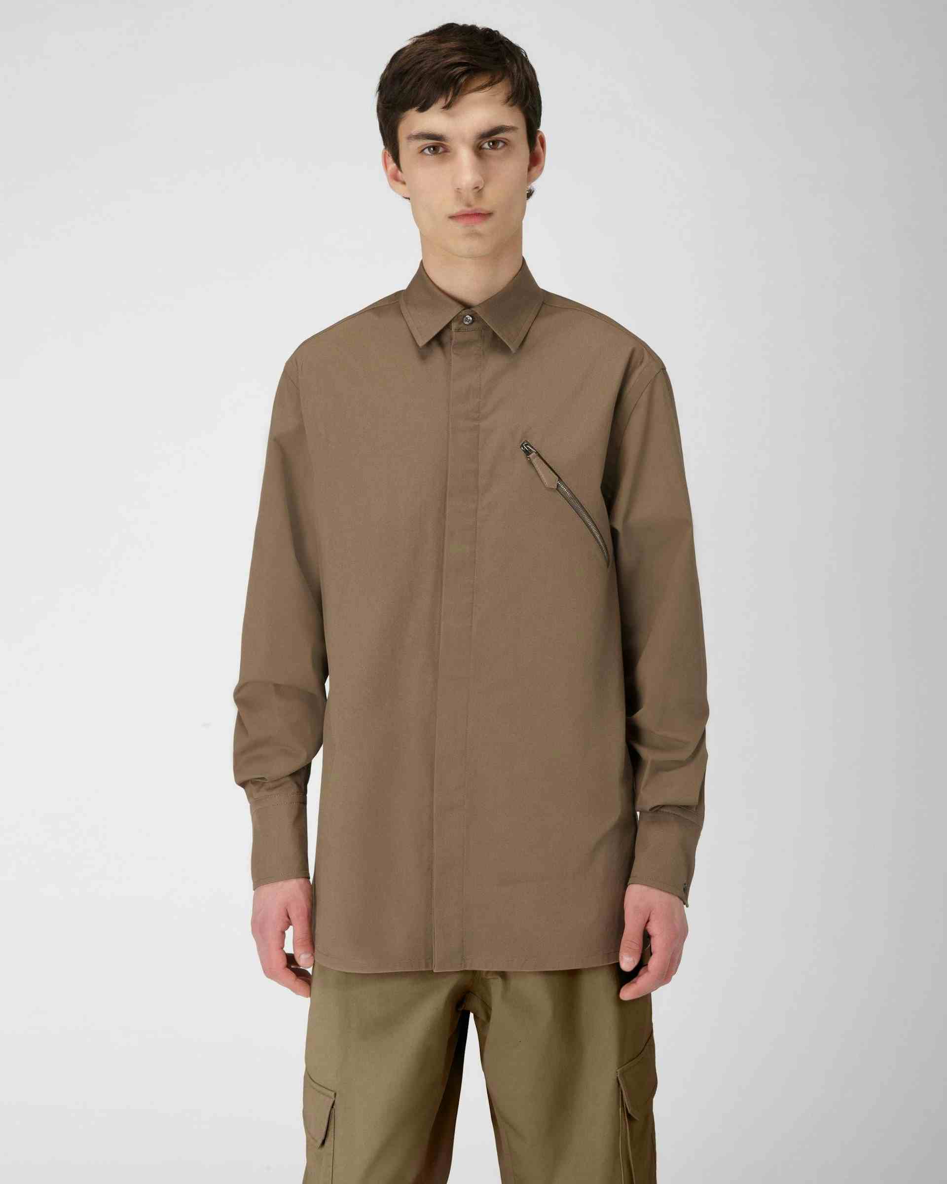 Stretch Cotton Shirt In Taupe - Men's - Bally
