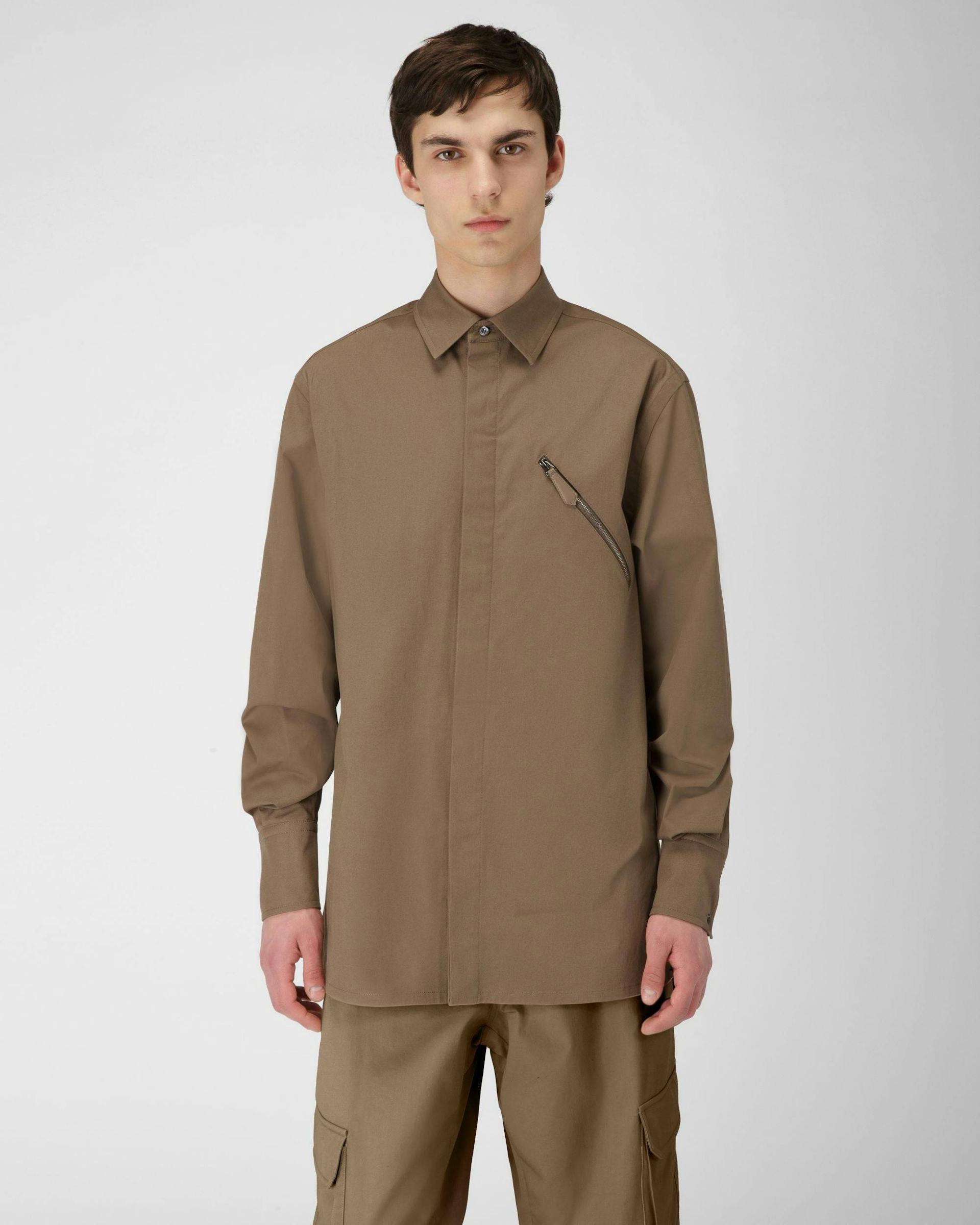 Stretch Cotton Shirt In Taupe - Men's - Bally - 01