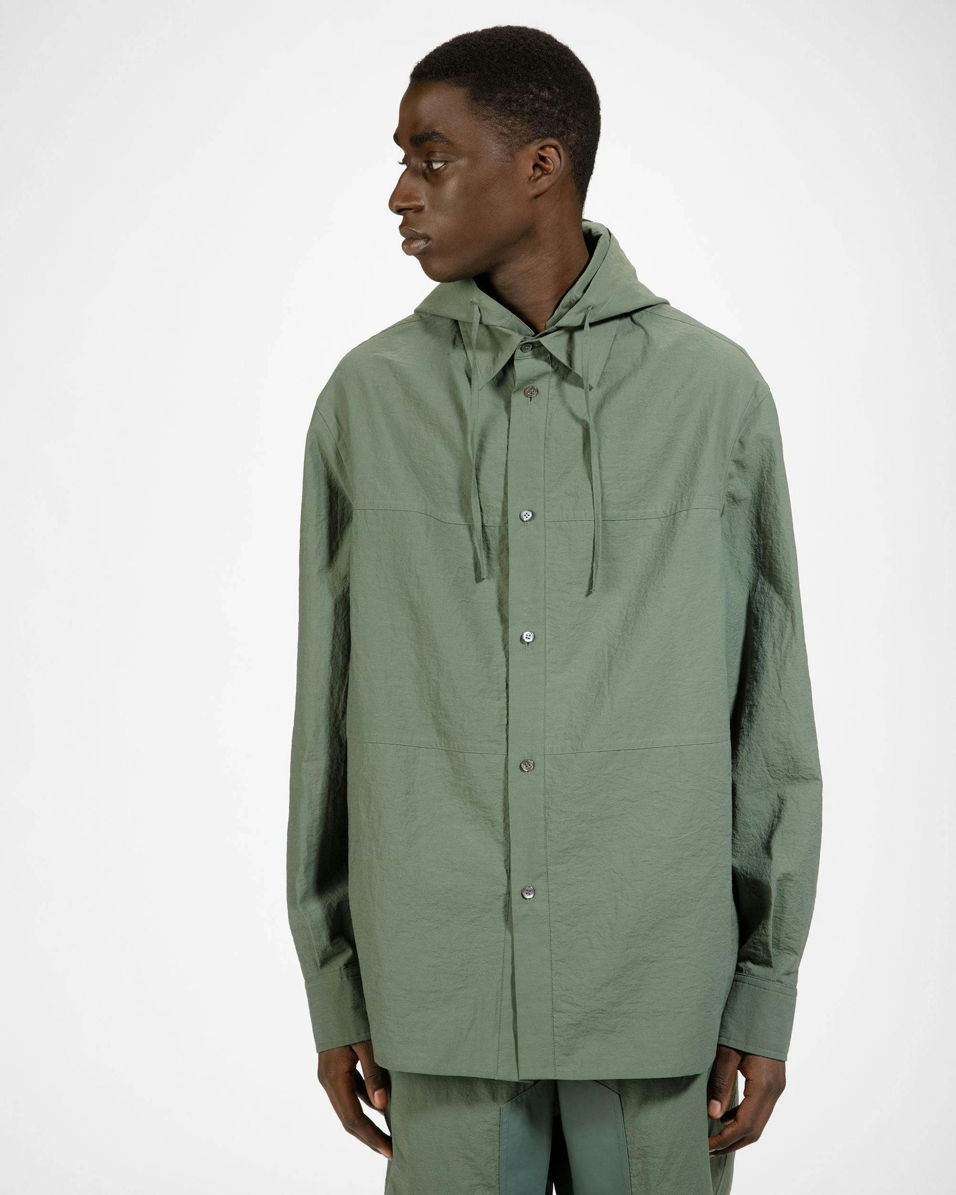 Cotton And Nylon Hooded Shirt Jacket In Sage - Men's - Bally - 01