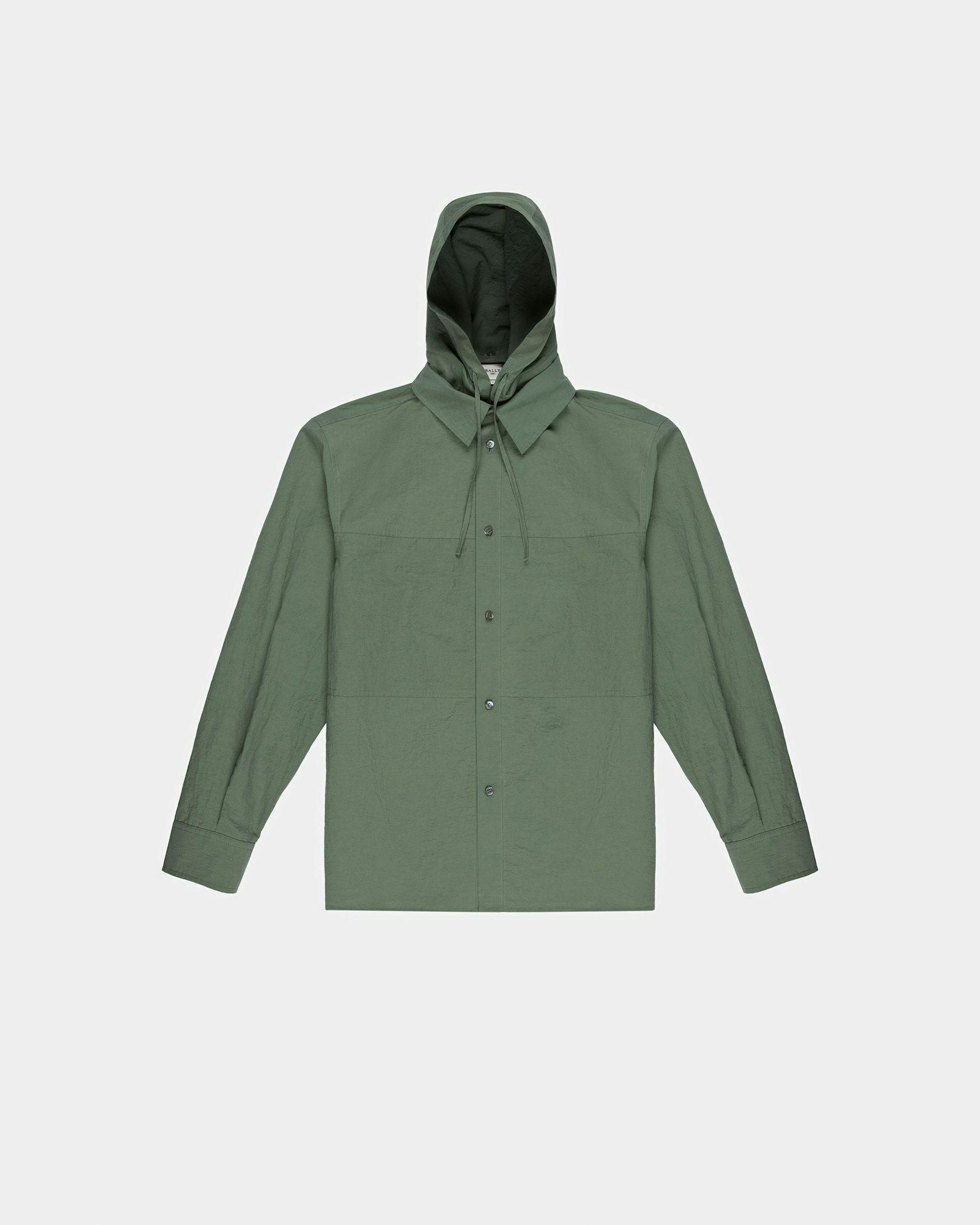 Cotton And Nylon Hooded Shirt Jacket In Sage - Men's - Bally - 05