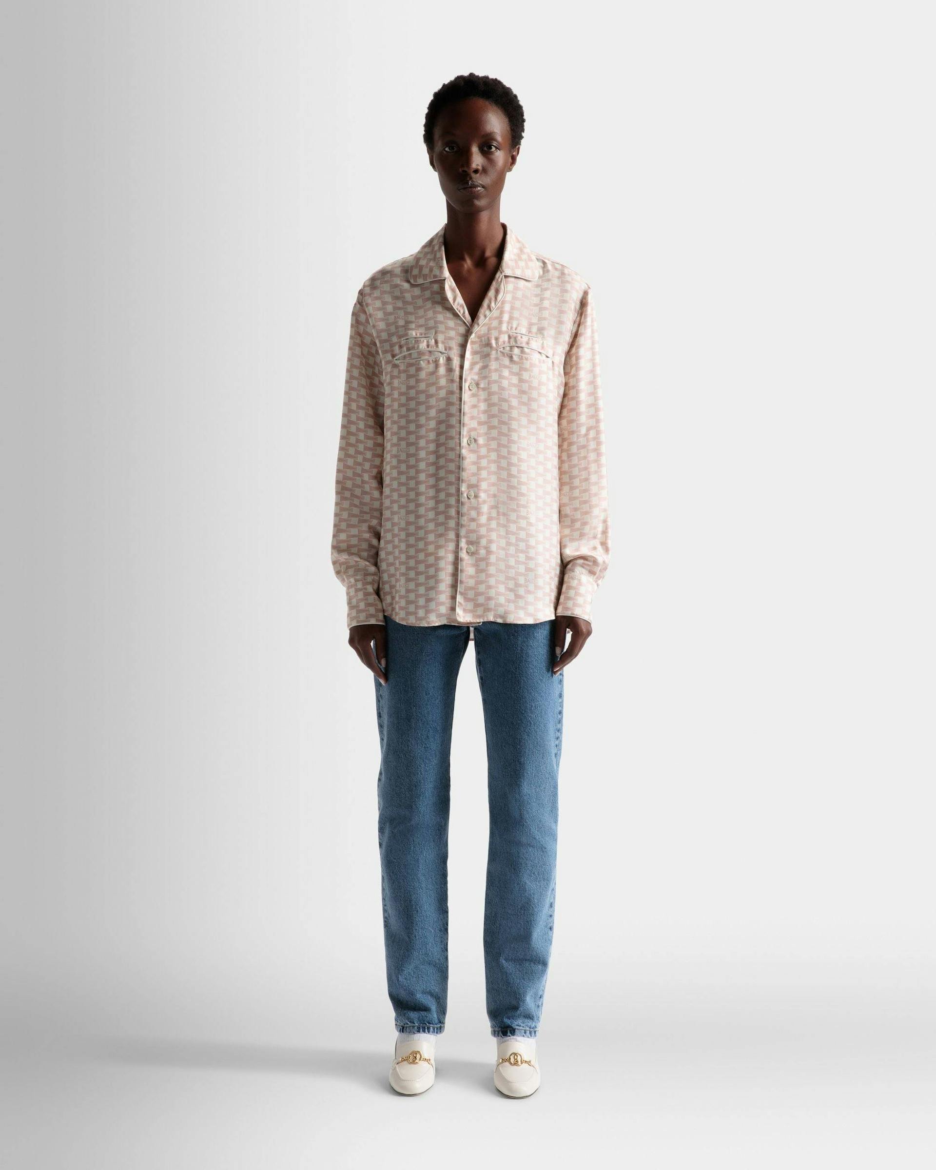 Men's Pennant Print Shirt In Dusty Petal Silk | Bally | On Model Front