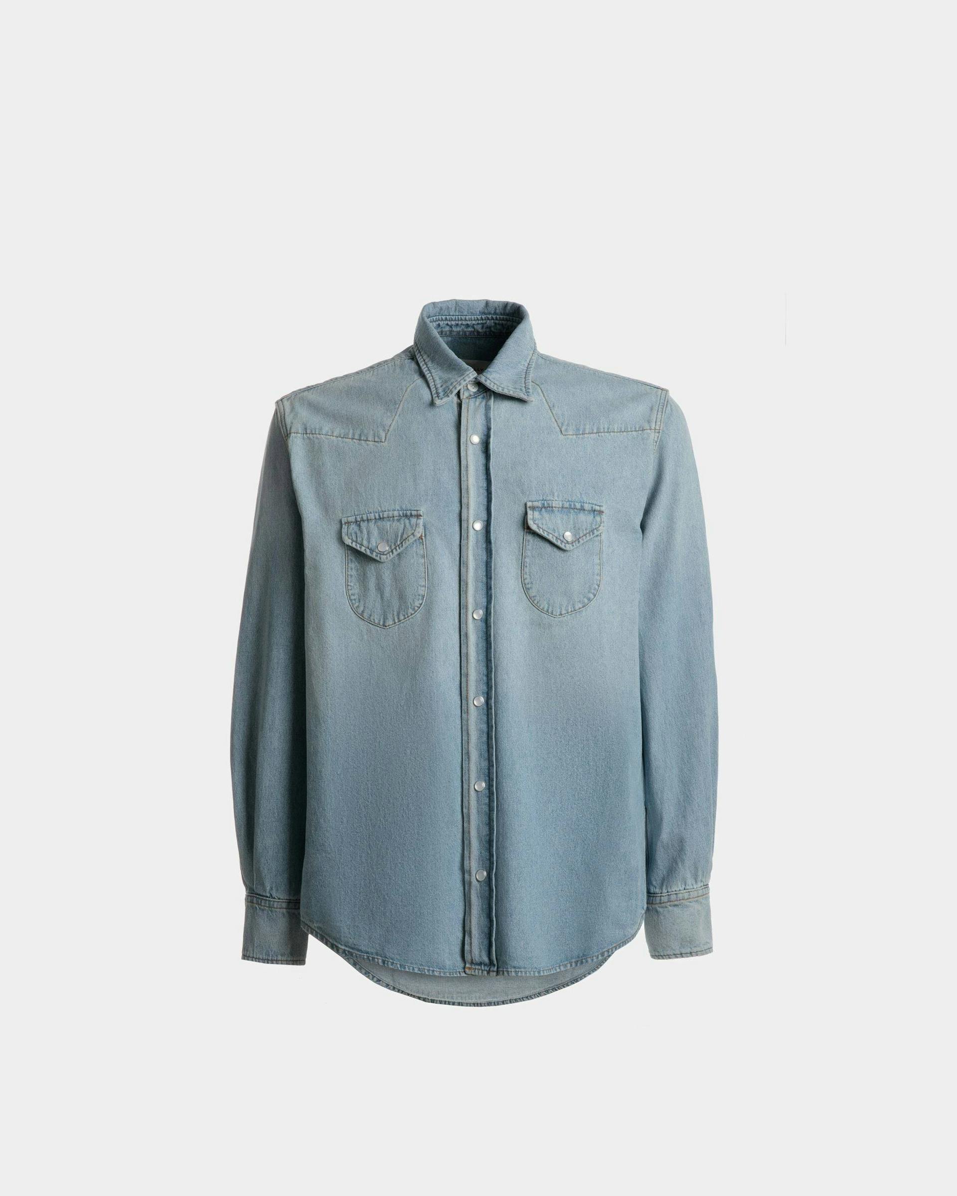 Denim Western Shirt In Light Blue Chambray Cotton - Men's - Bally - 01