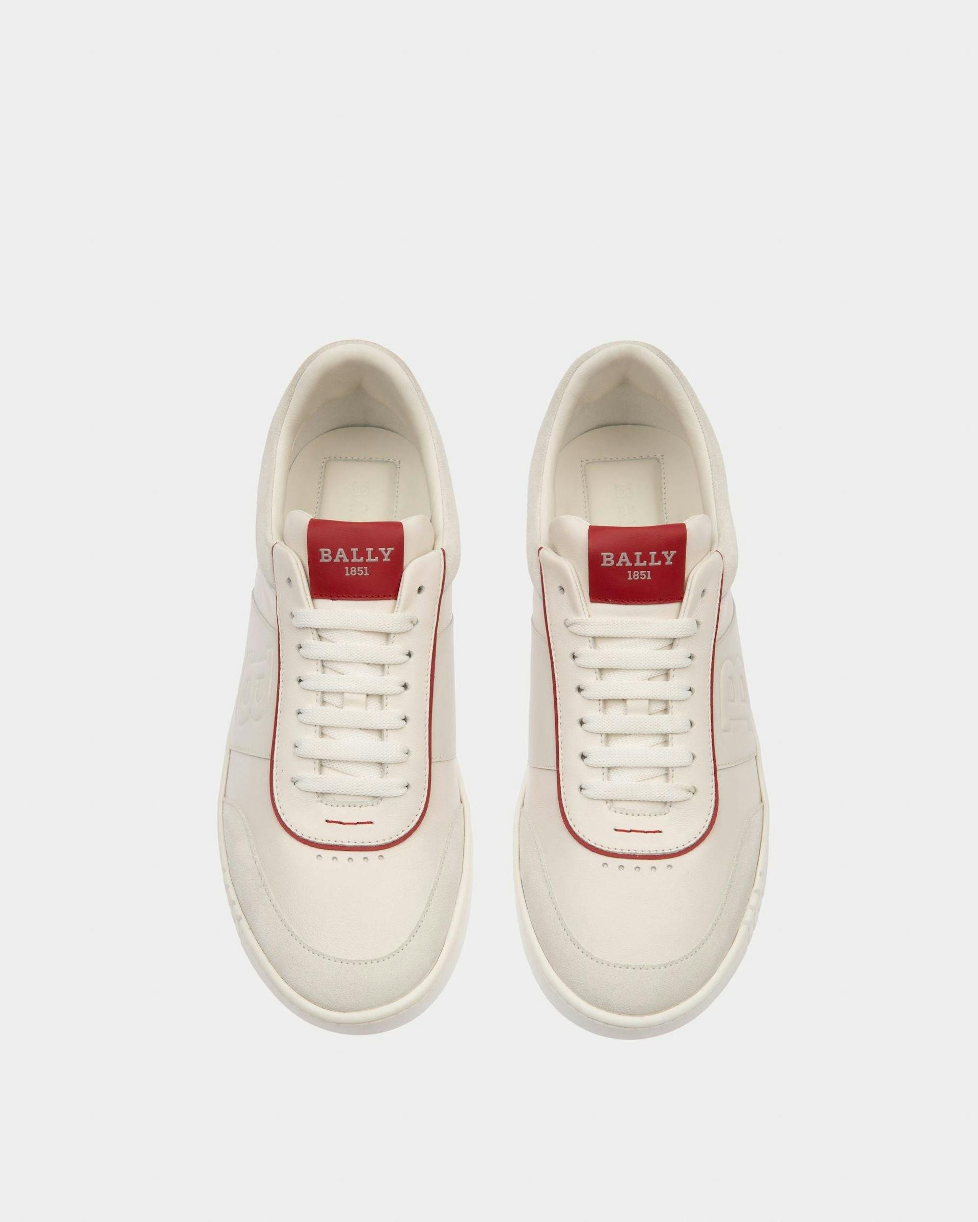 Wallys Leather And Suede Sneaker In White And Red - Men's - Bally - 02