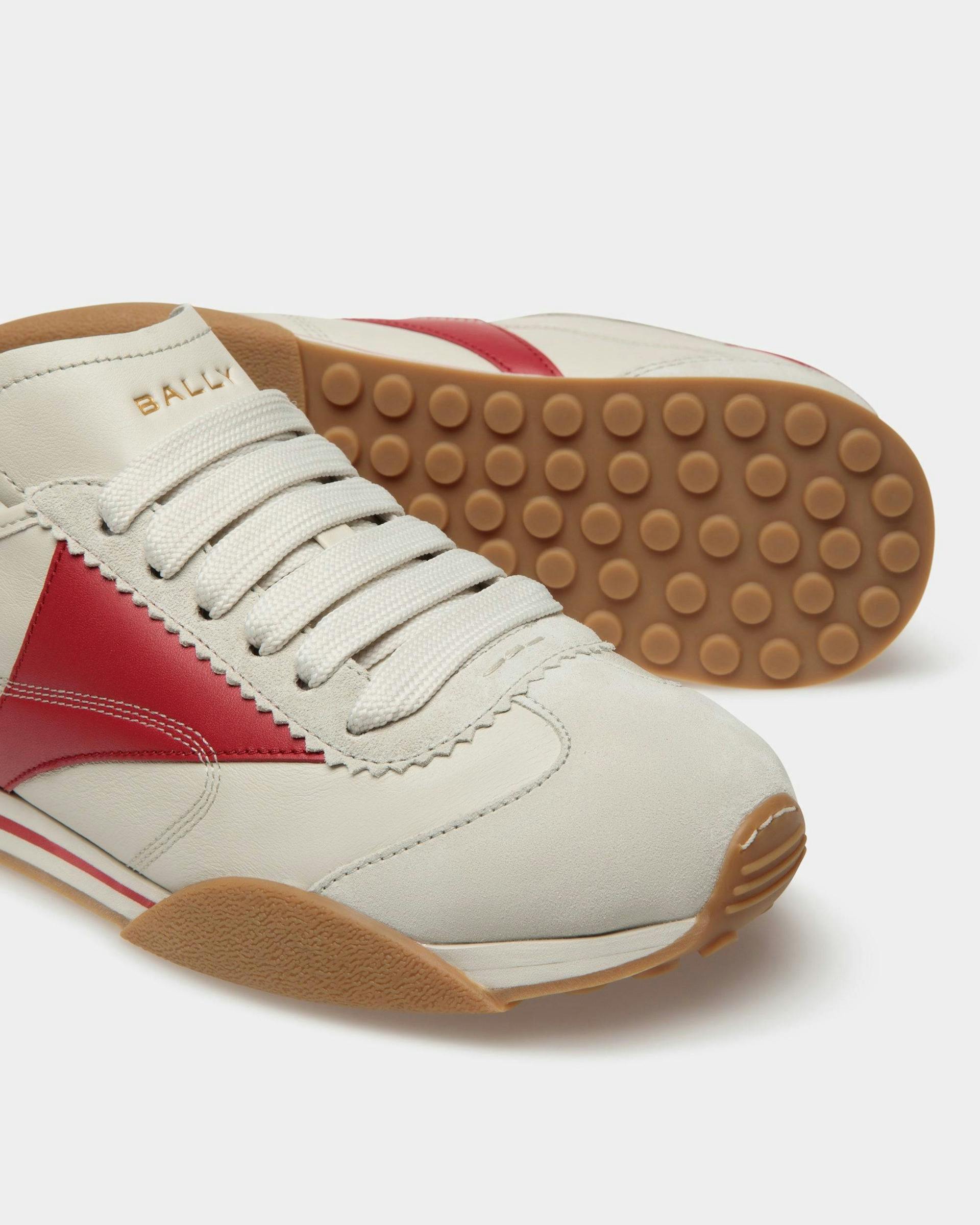 Sussex Sneakers In Dusty White And Deep Ruby Leather - Men's - Bally - 04