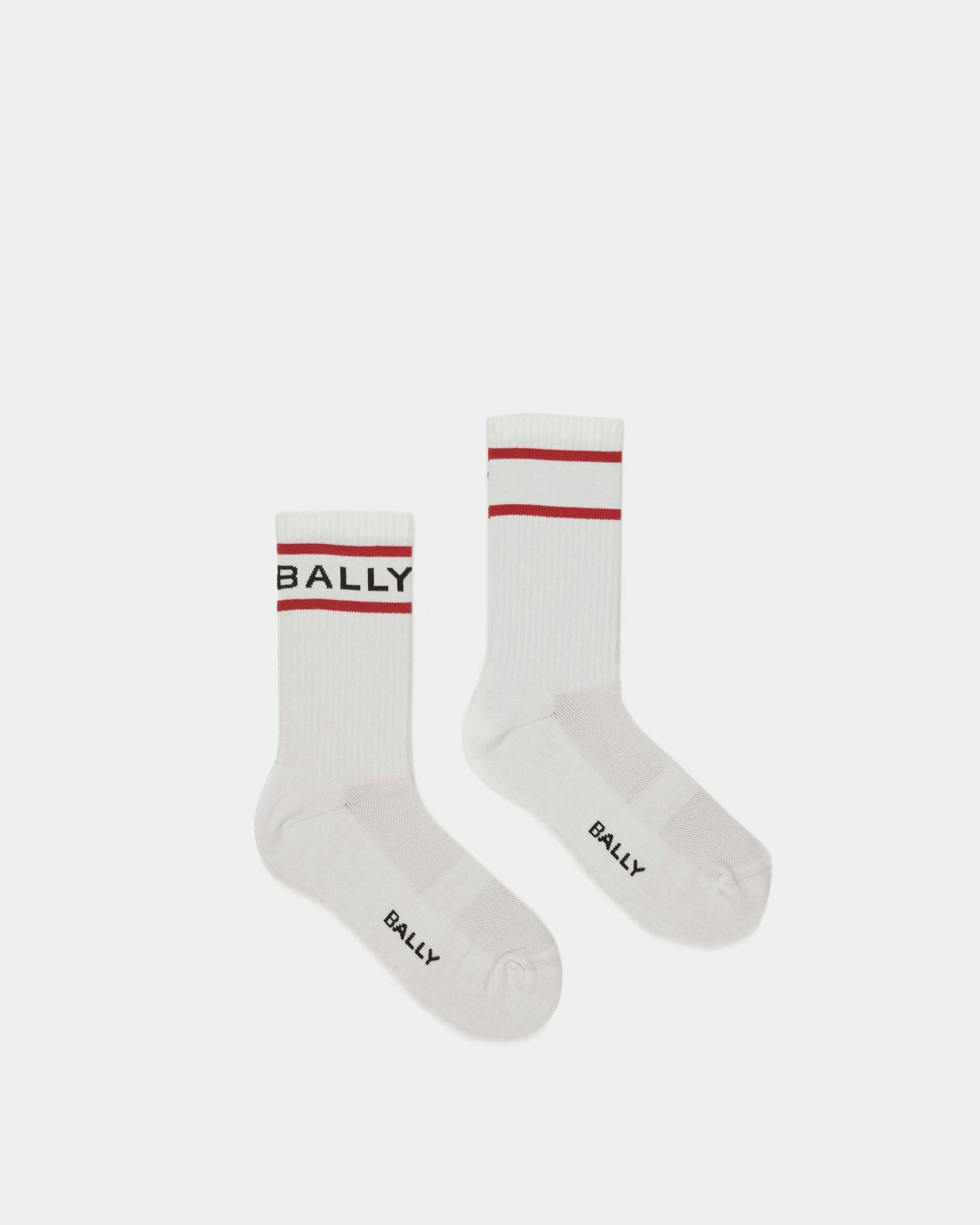 Bally Stripe Socks In White And Deep Ruby - Men's - Bally - 01