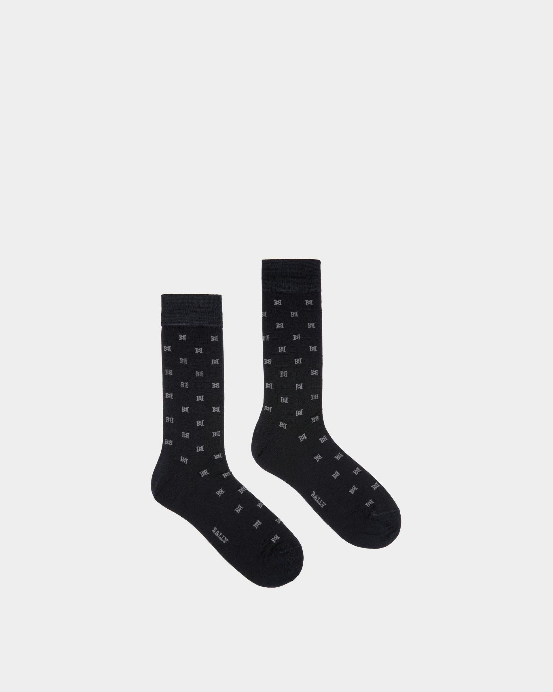 Cotton Jacquard Socks In Navy And Gray - Men's - Bally - 01