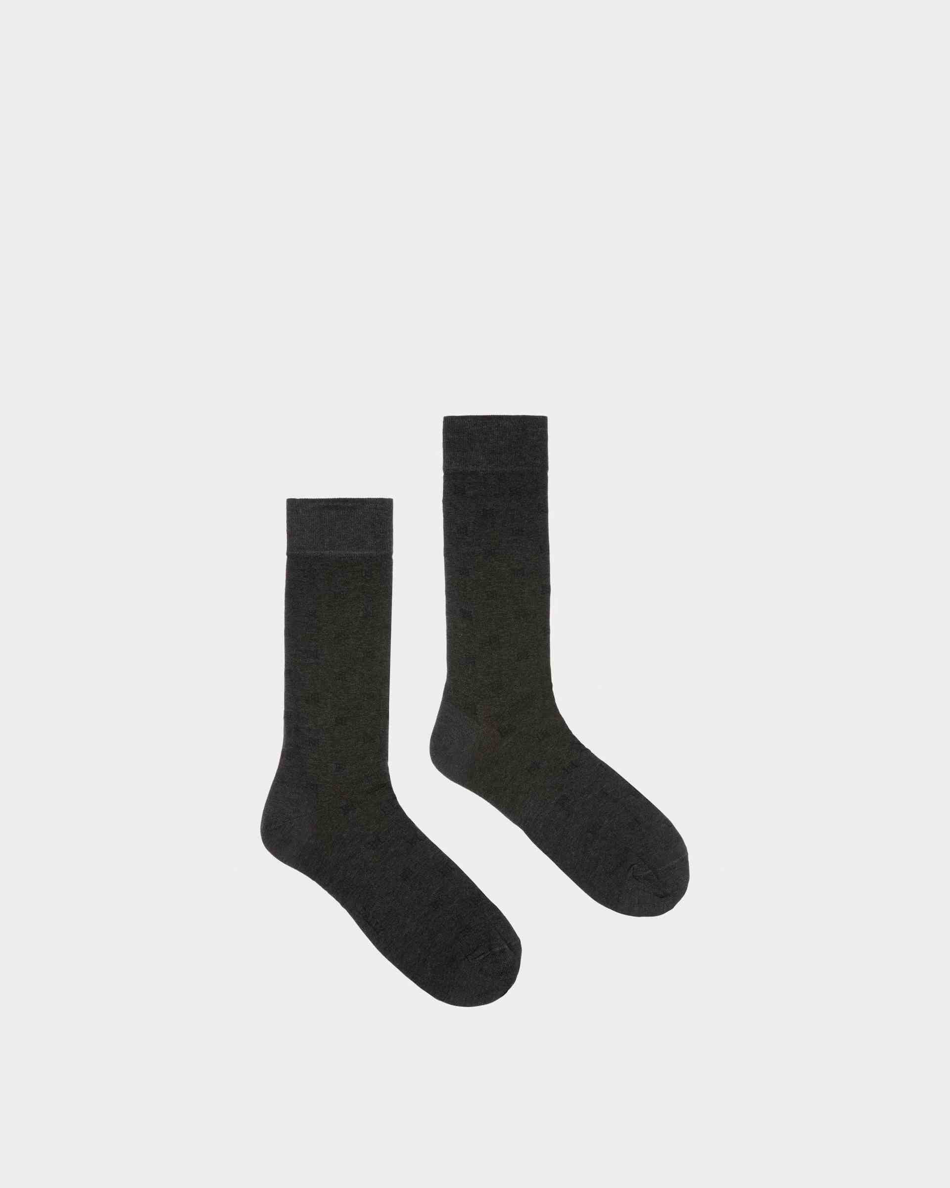 Cotton Jacquard Socks In Black And Dark Gray - Men's - Bally