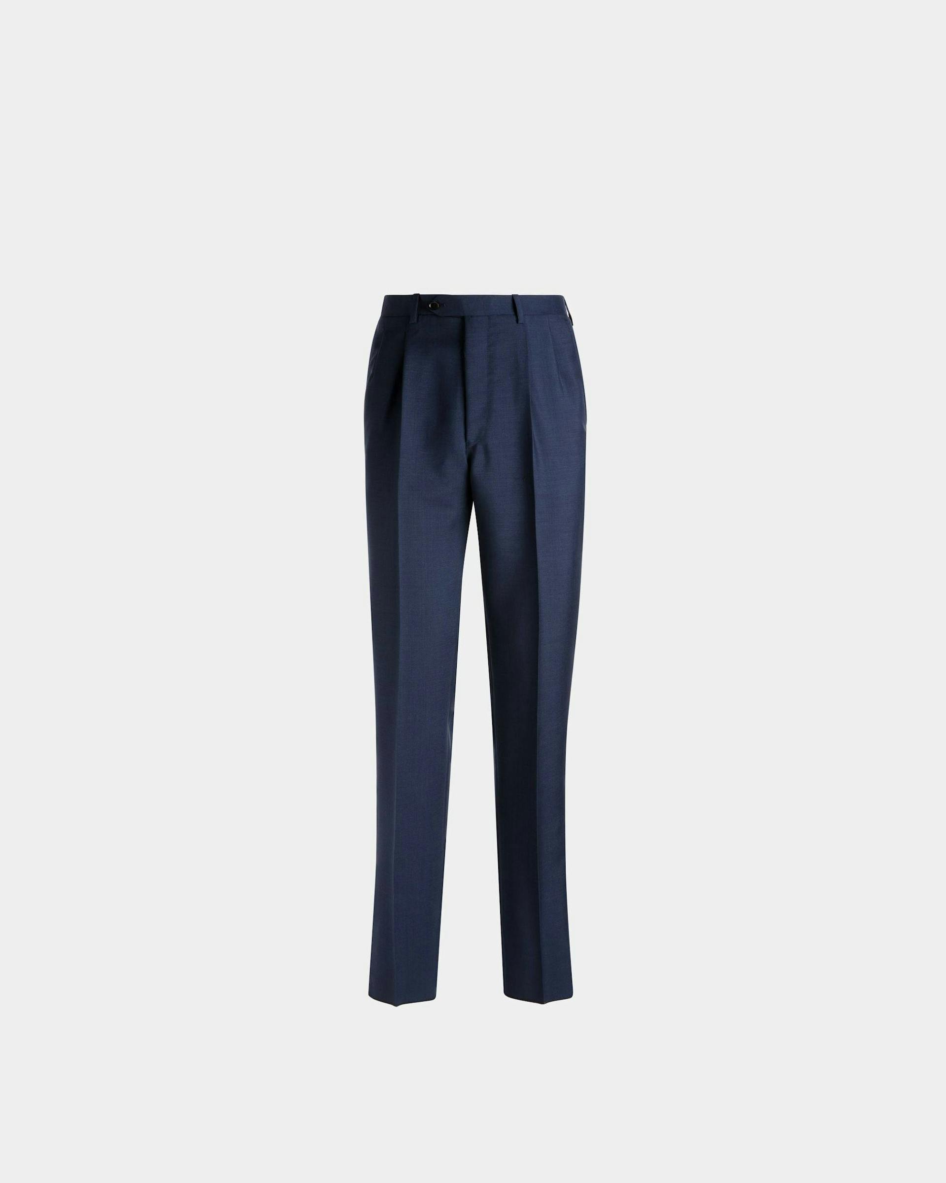 Wool Mix Straight Pants In Navy - Men's - Bally - 01