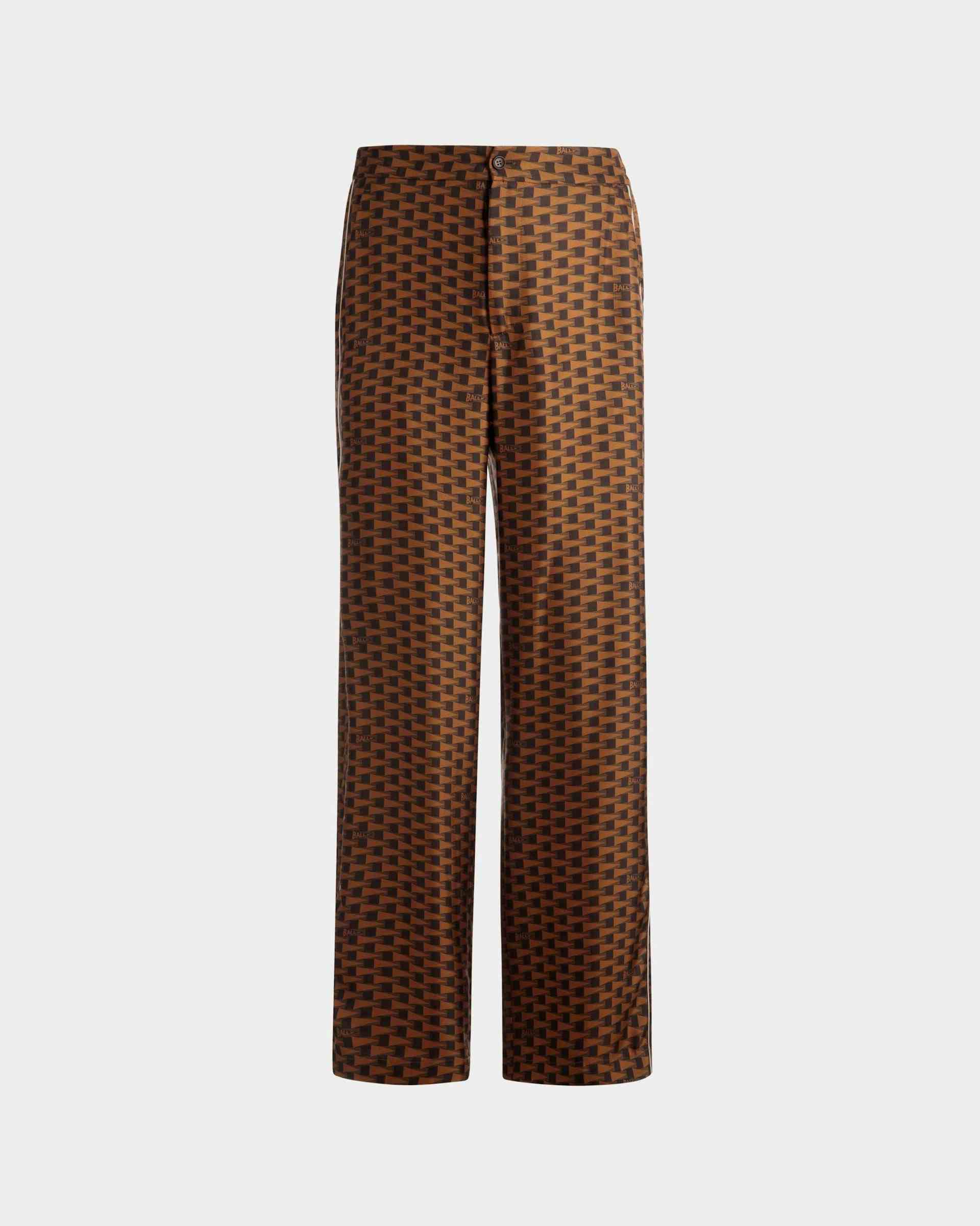 Pennant Print Pants In Brown Silk - Men's - Bally