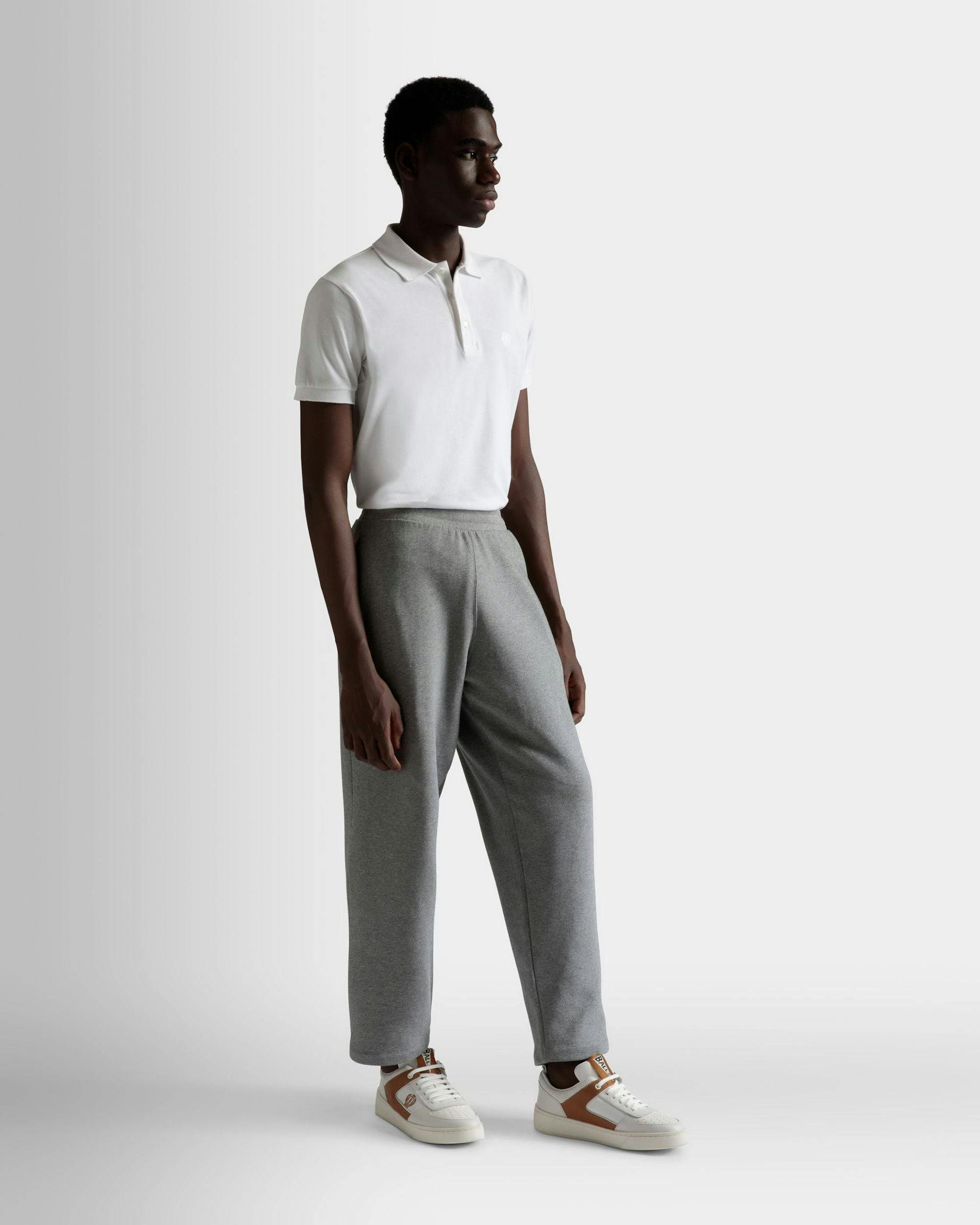 Men's Drawstring Sweatpants In Gray Melange Cotton | Bally | On Model Front