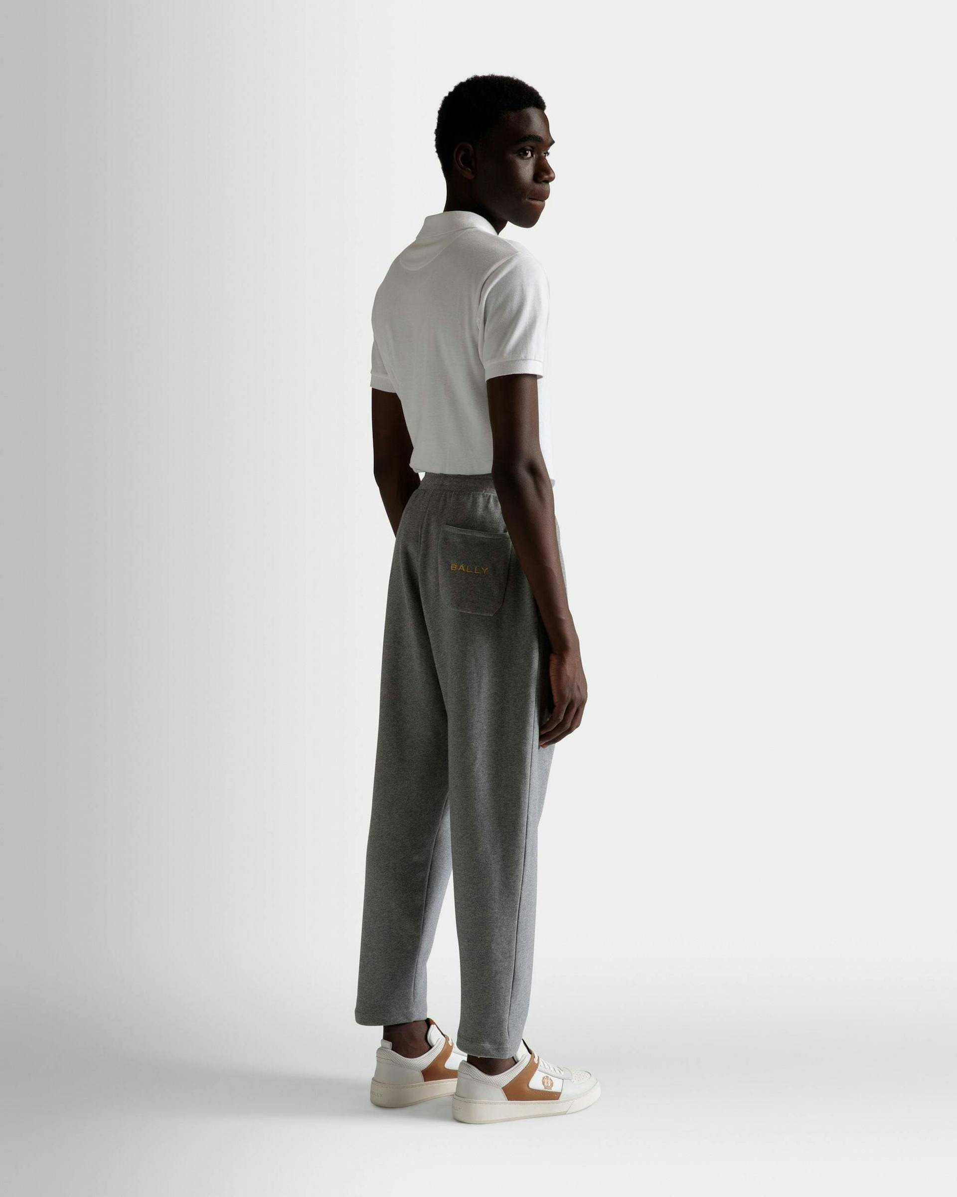 Men's Drawstring Sweatpants In Gray Melange Cotton | Bally | On Model Back