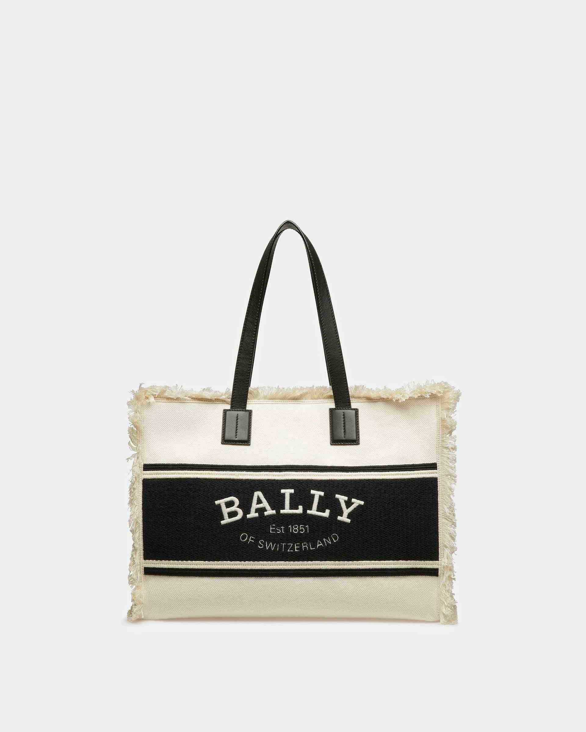 Crystalia Wide Canvas Tote In Natural And Black - Women's - Bally