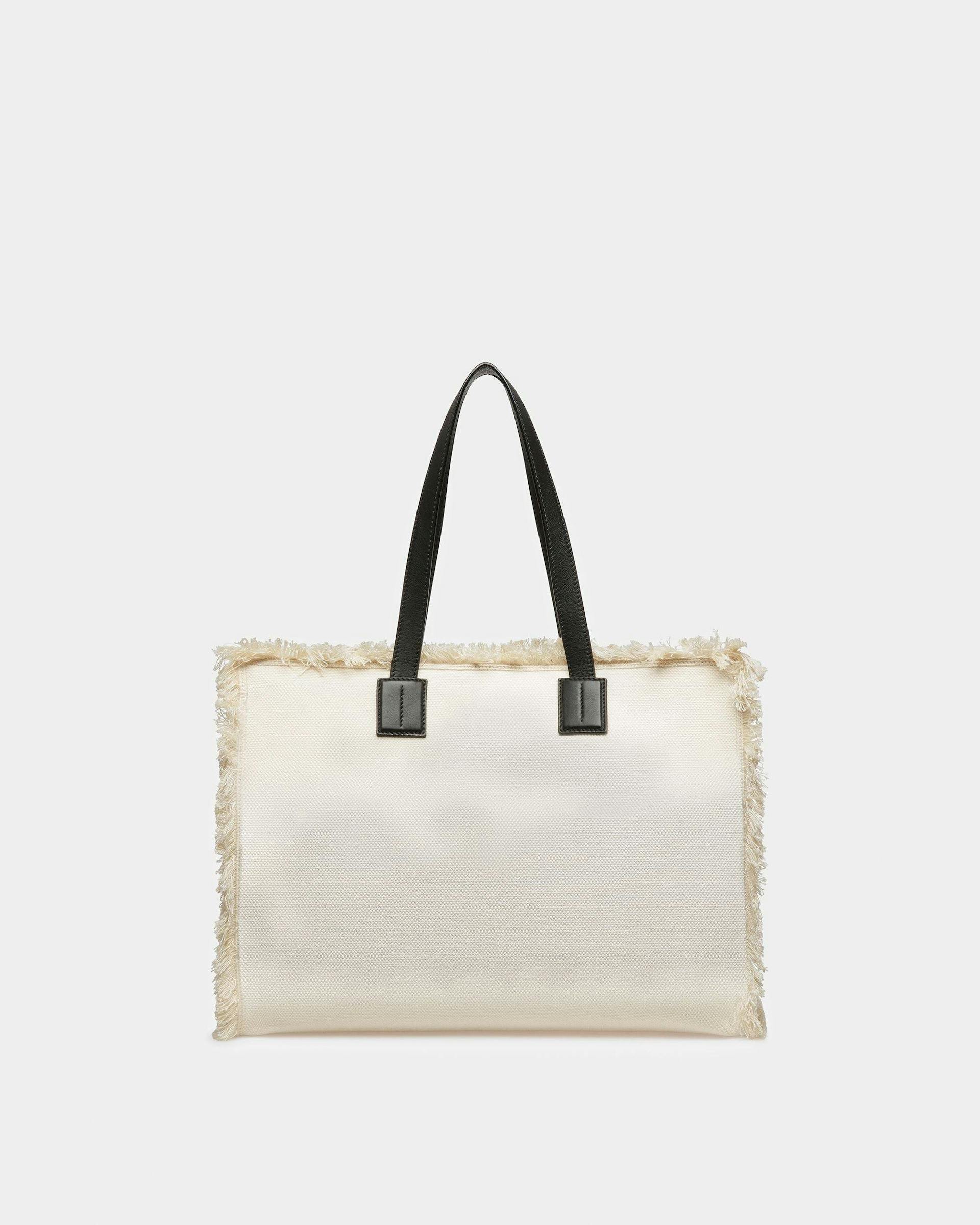 Crystalia Wide Canvas Tote In Natural And Black - Women's - Bally - 02