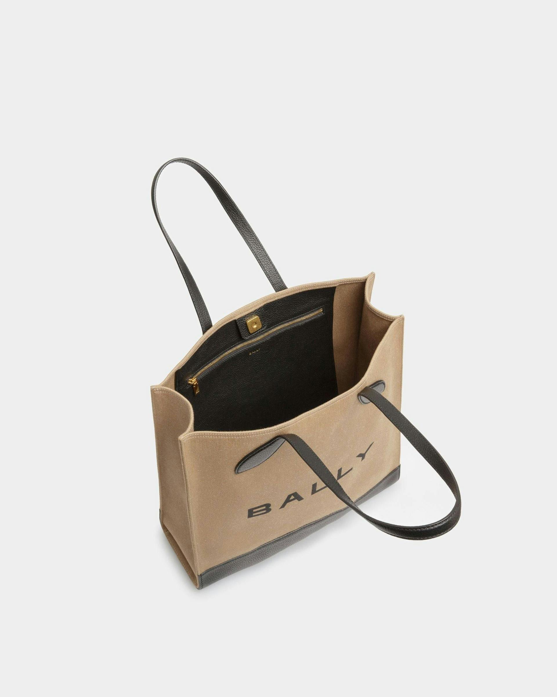 Bar Tote Bag In Sand And Black Fabric - Women's - Bally - 05
