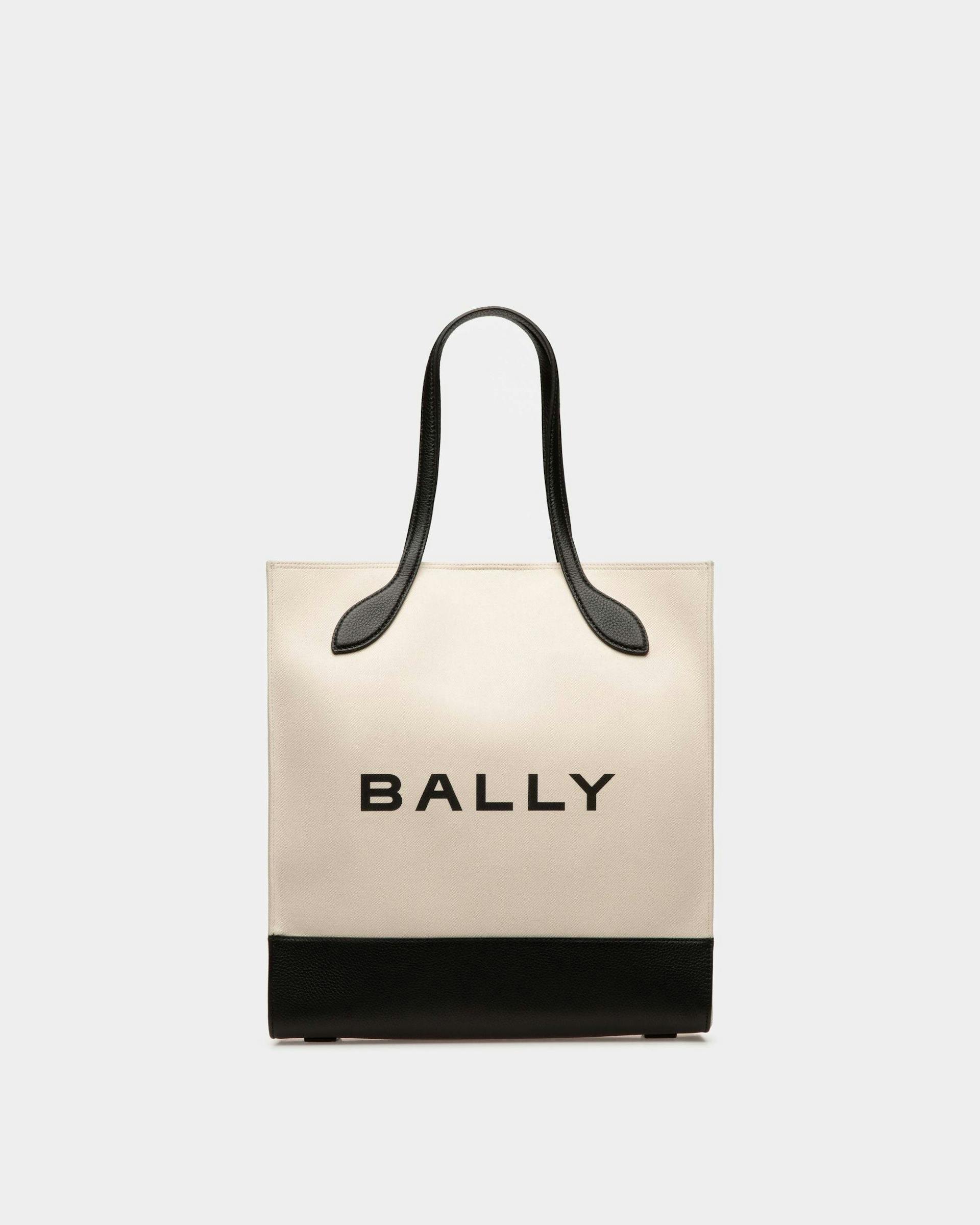 Bar Tote Bag In Natural And Black Fabric - Women's - Bally - 01