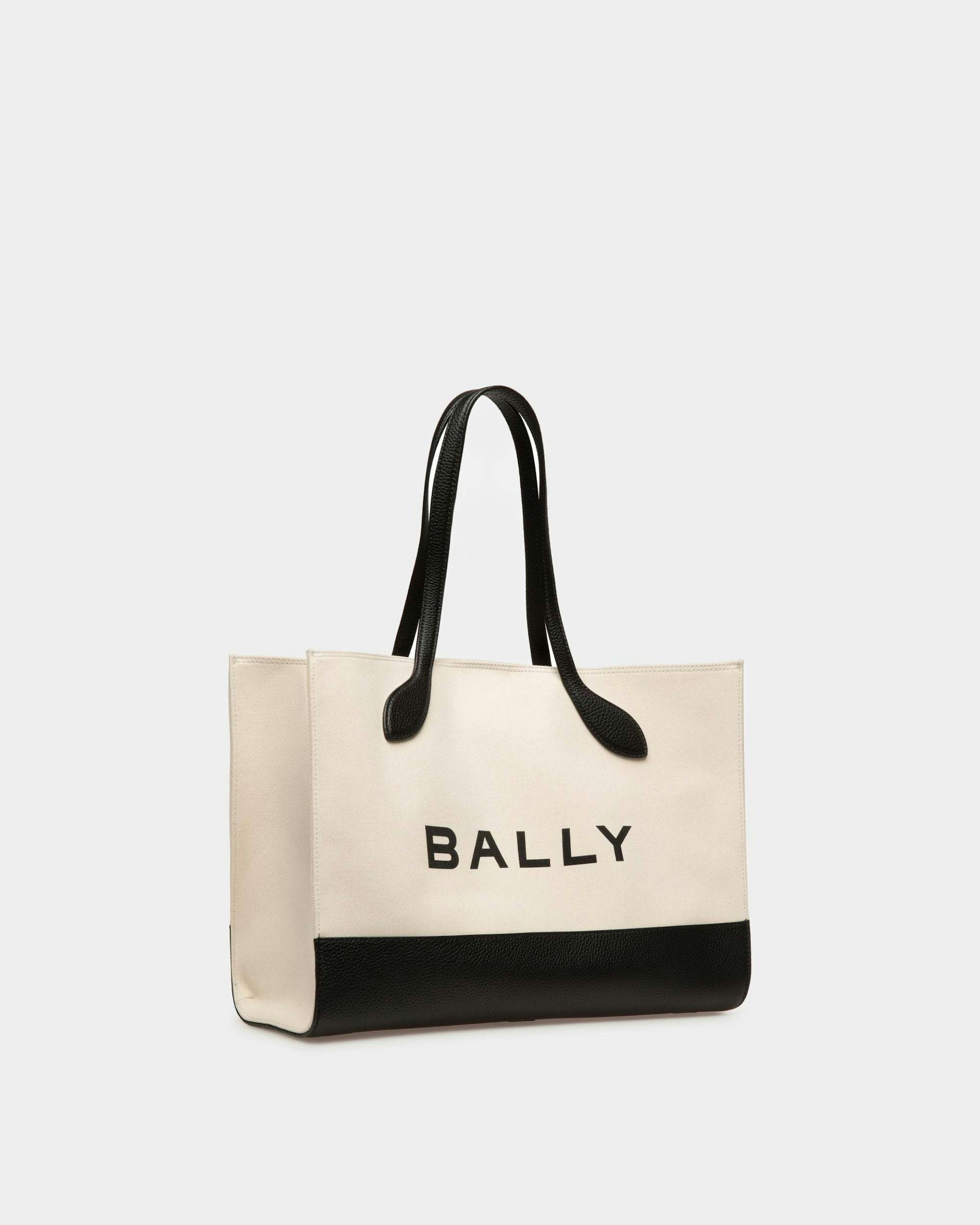 Bar Tote Bag In Natural And Black Fabric - Women's - Bally - 03