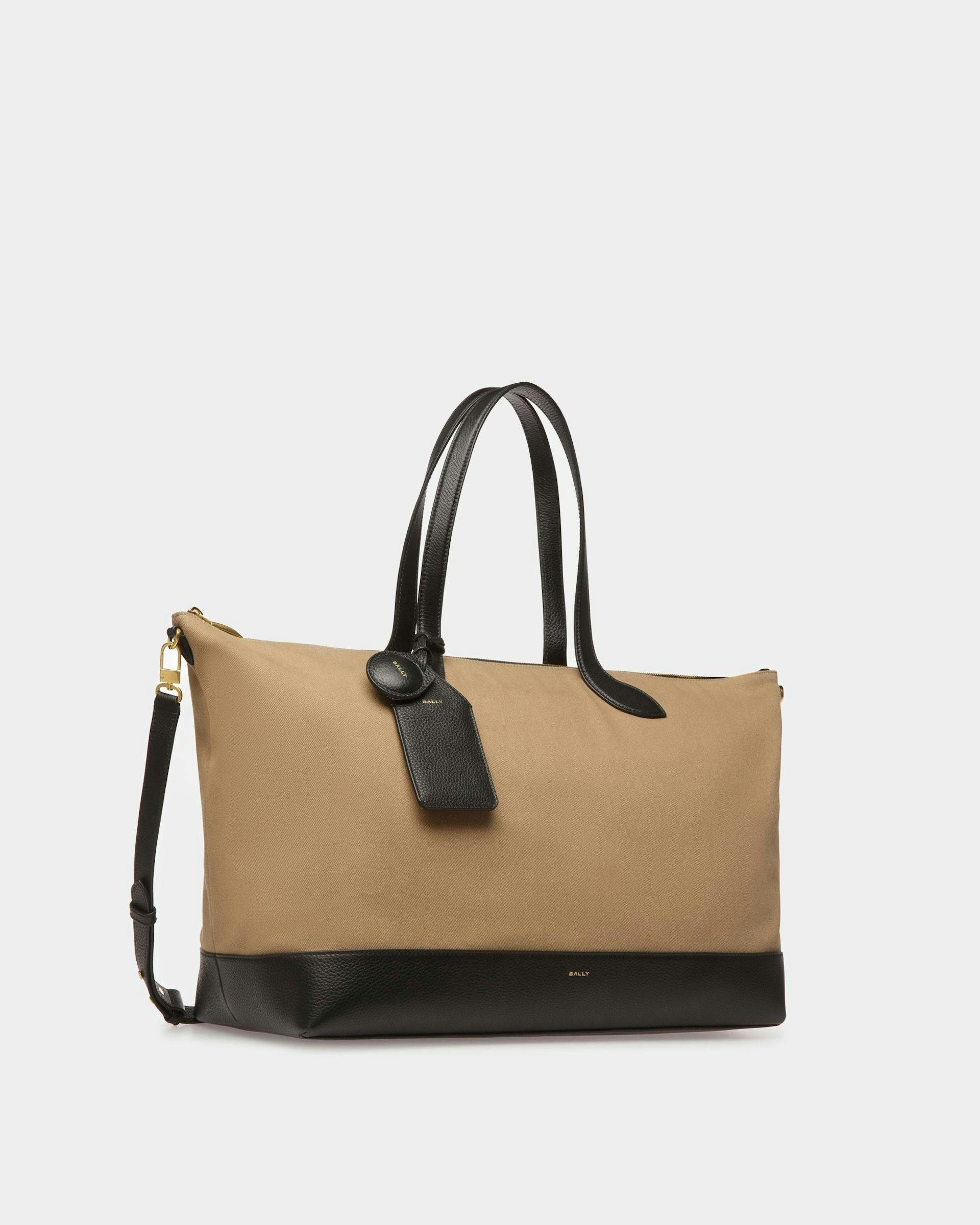 Bar Tote Bag In sand And Black Fabric - Women's - Bally - 03