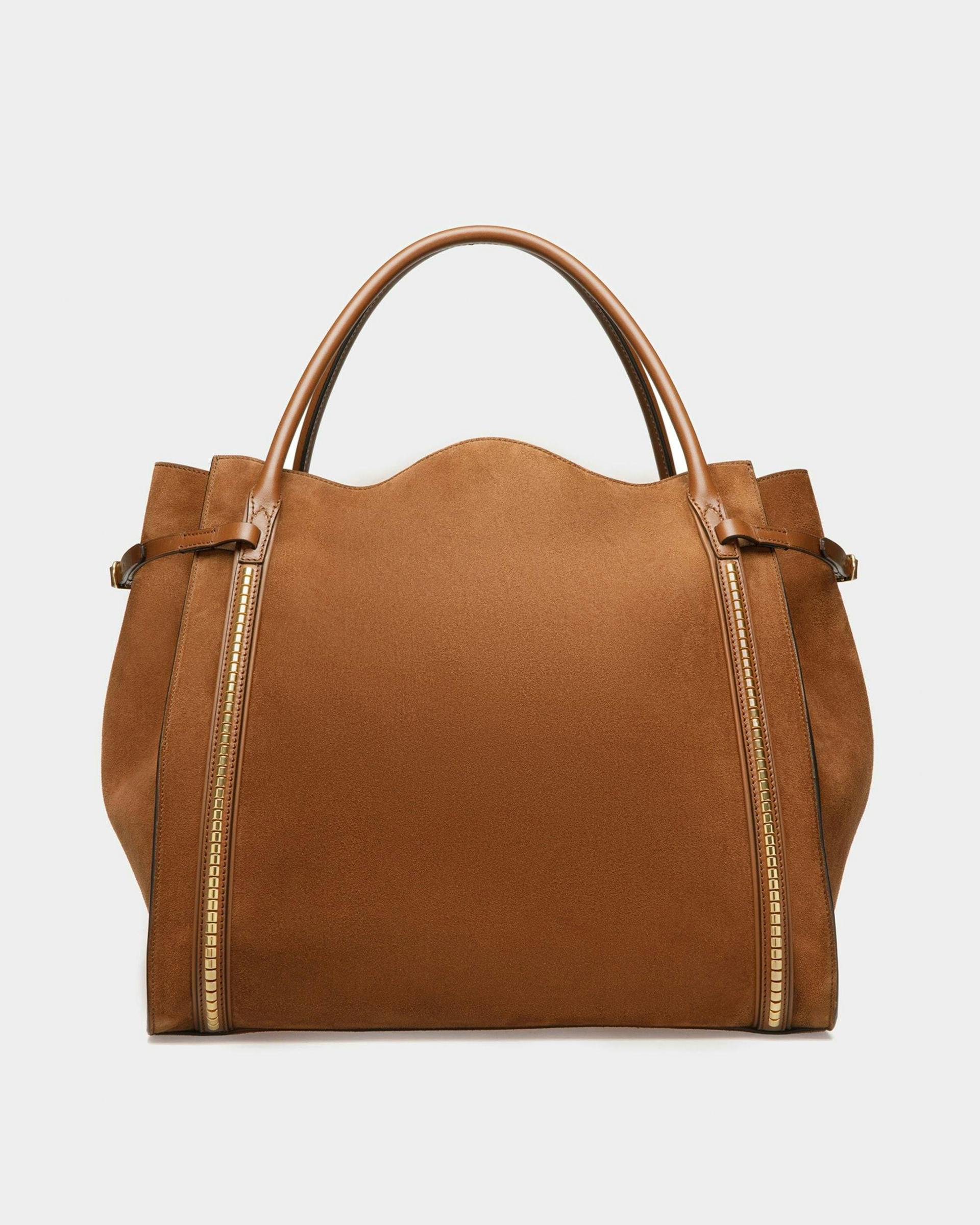 Women's Chesney Extra Large Tote Bag In Brown Suede Leather | Bally | Still Life Back