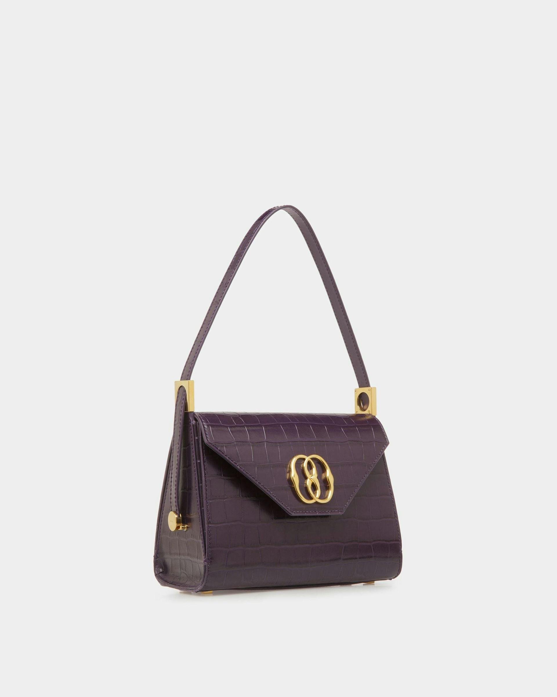 Emblem Top Handle Bag In Orchid Leather - Women's - Bally - 04