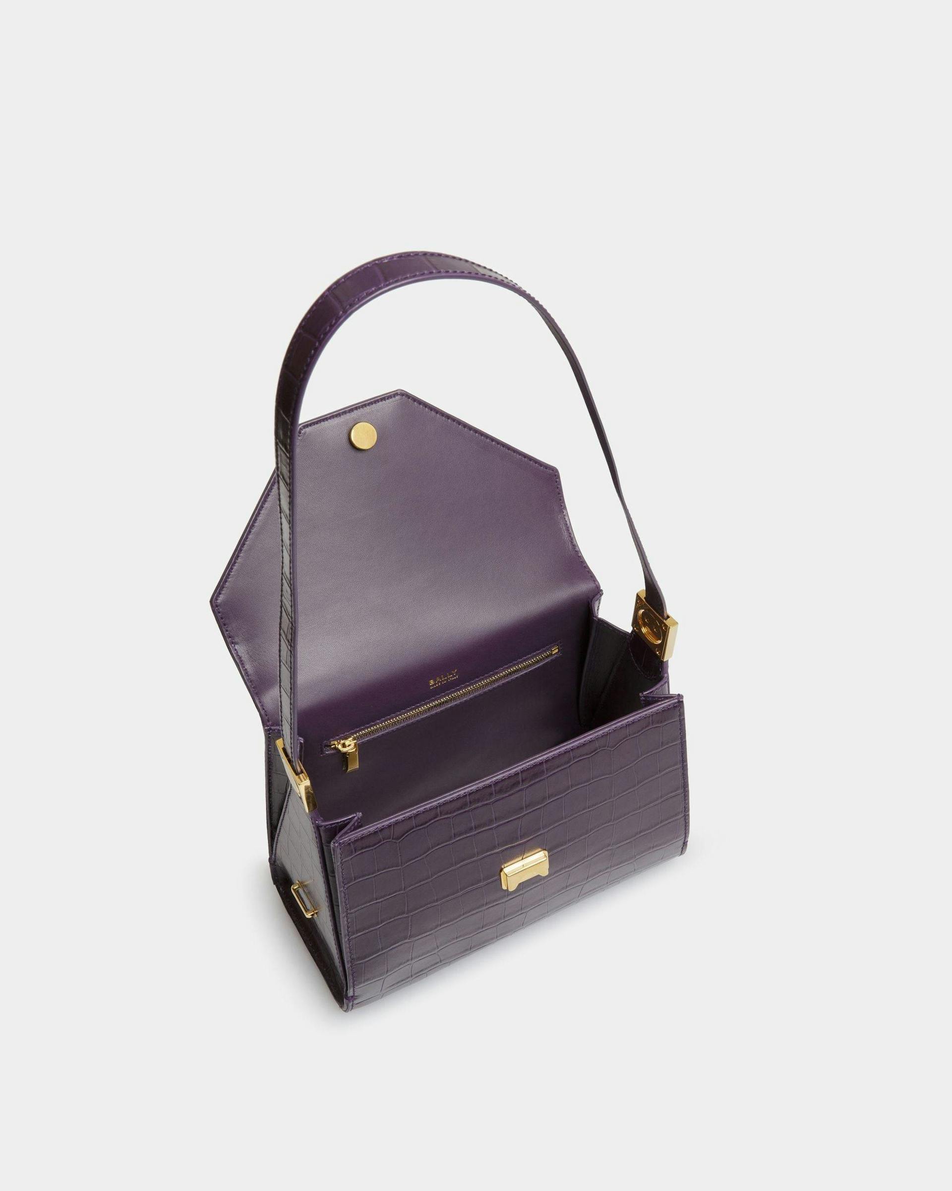 Emblem Top Handle Bag In Orchid Leather - Women's - Bally - 05