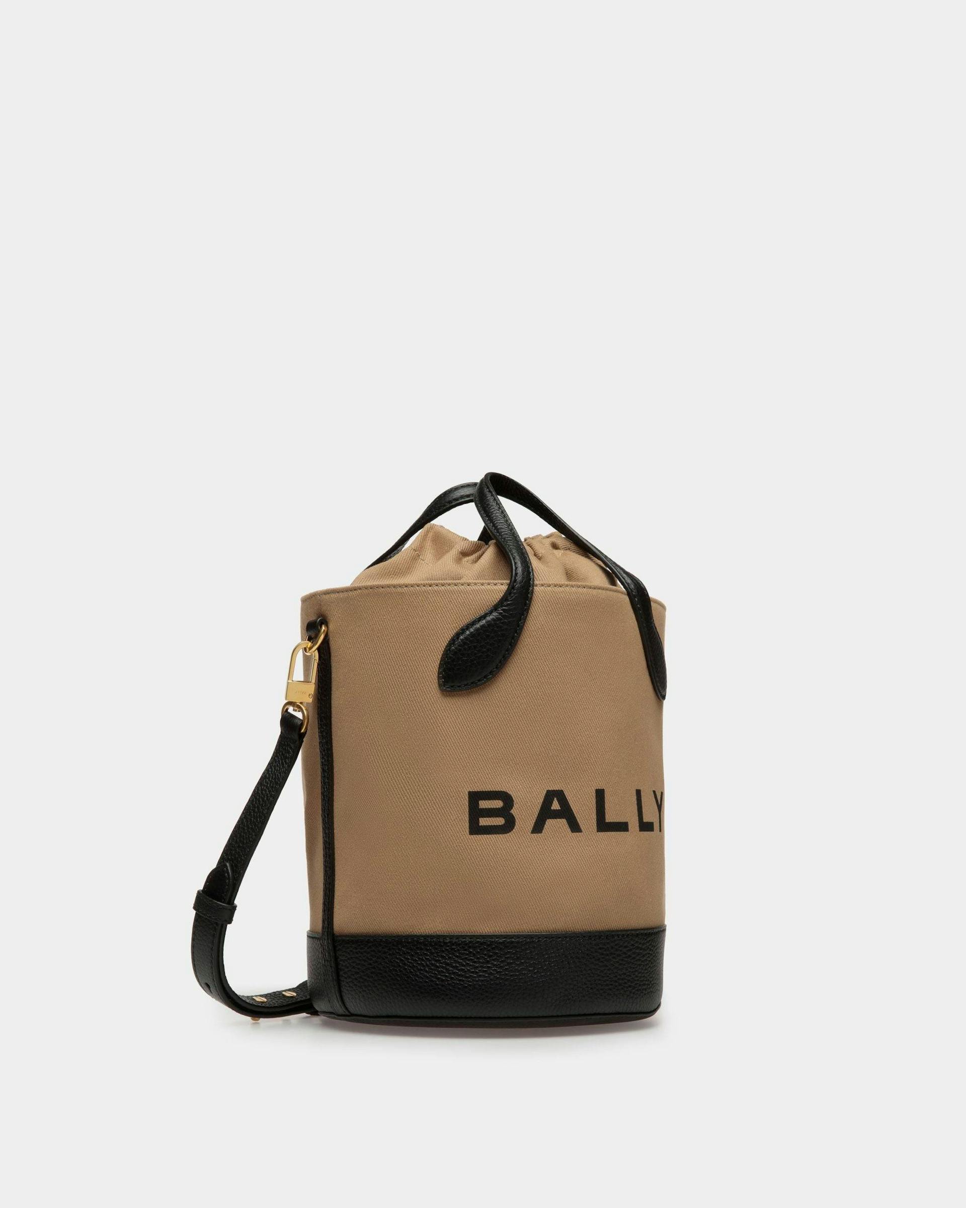 Bar Bucket Bag In Sand And Black Fabric - Women's - Bally - 03