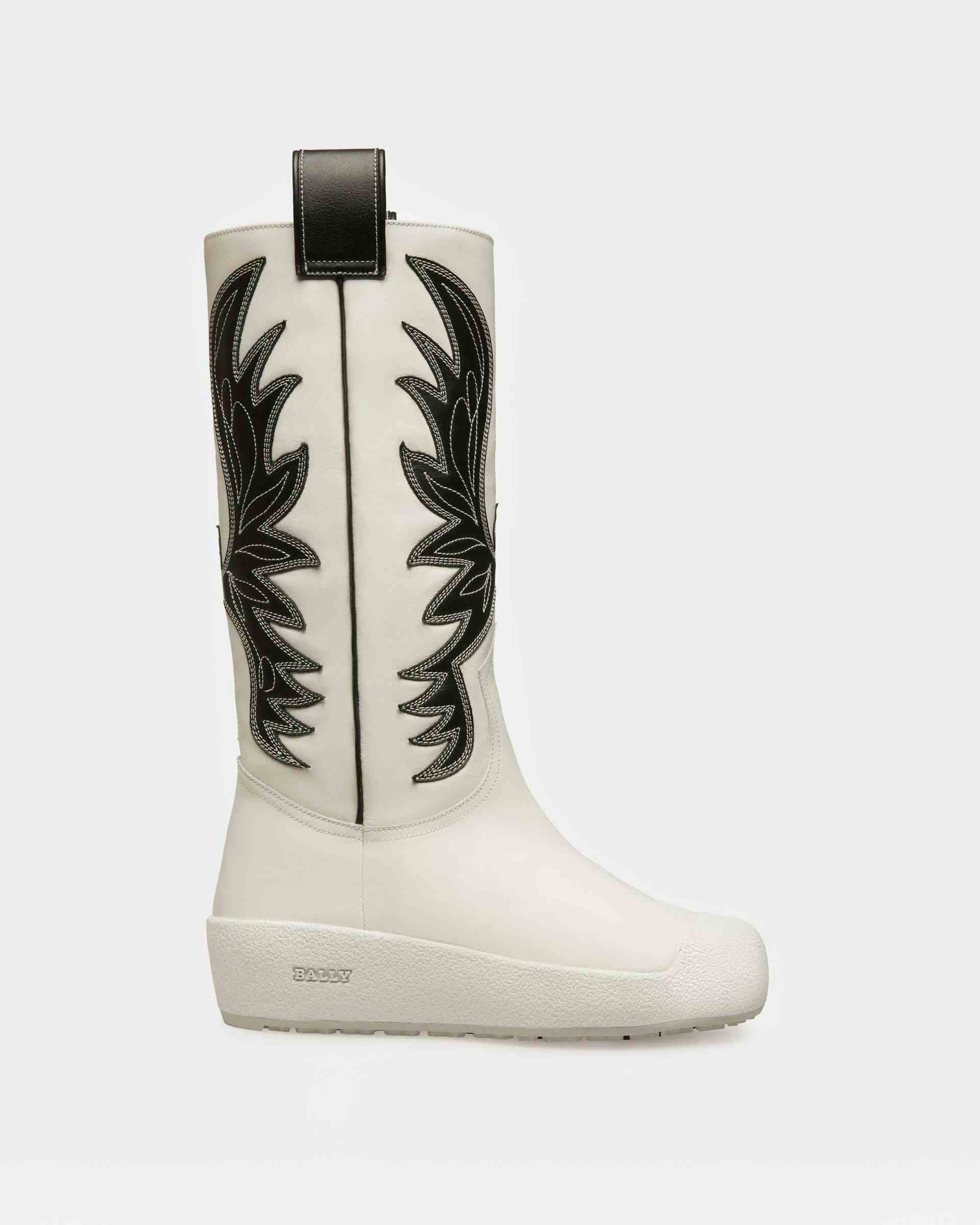 Chambery Leather Long Boots In White & Black - Women's - Bally