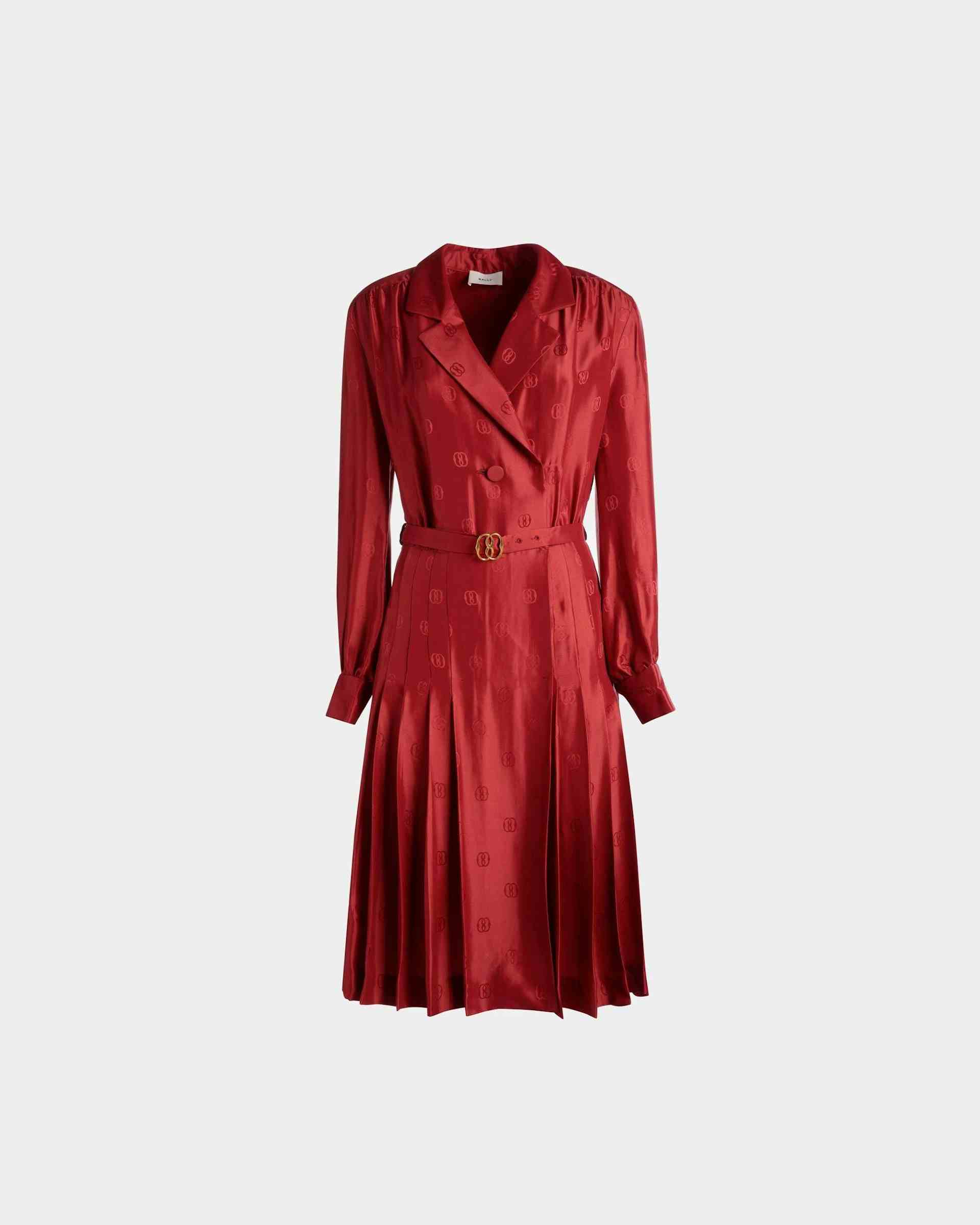 Emblem Belted Dress In Deep Ruby Silk - Women's - Bally