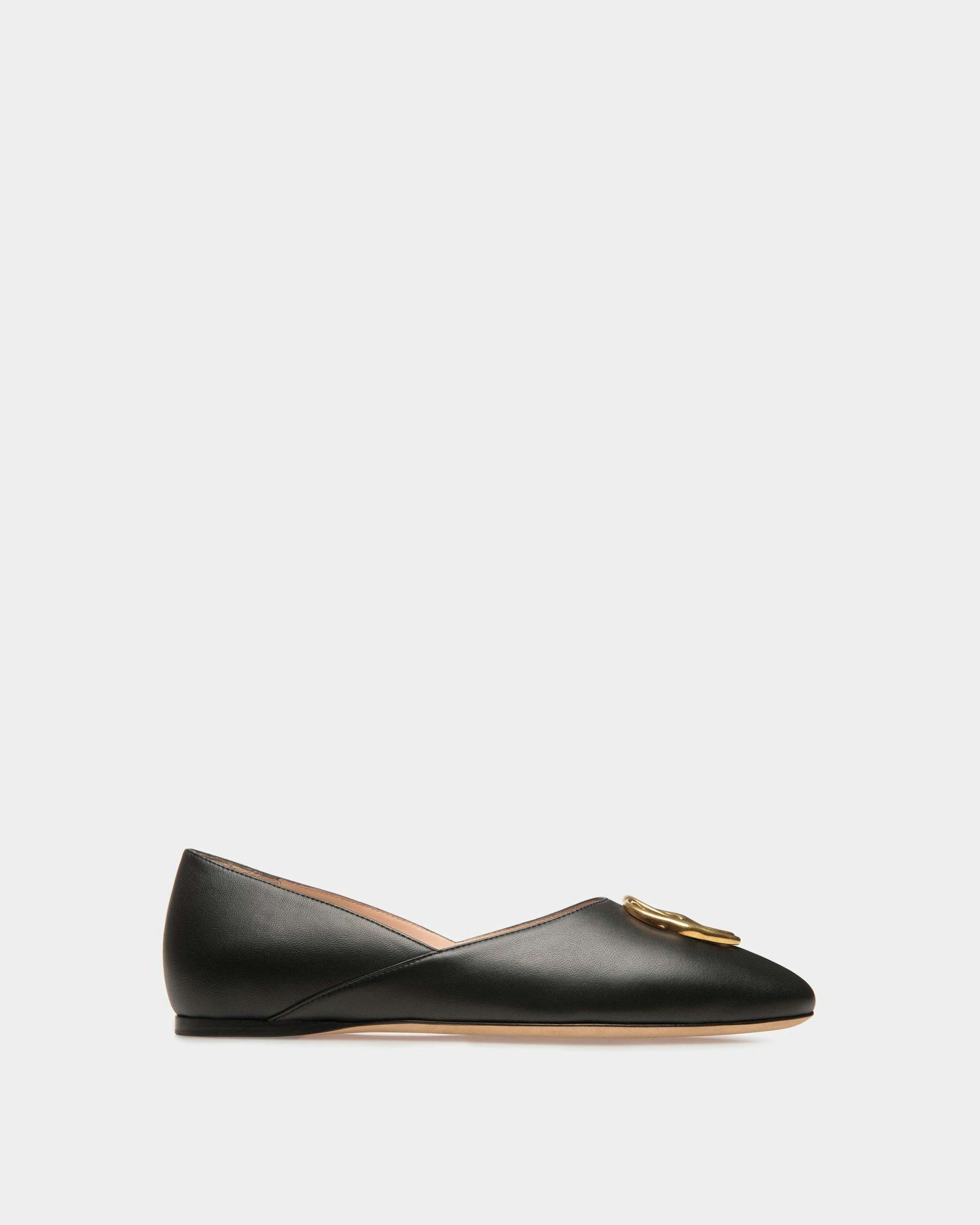 Emblem Slippers In Black Leather - Women's - Bally - 01