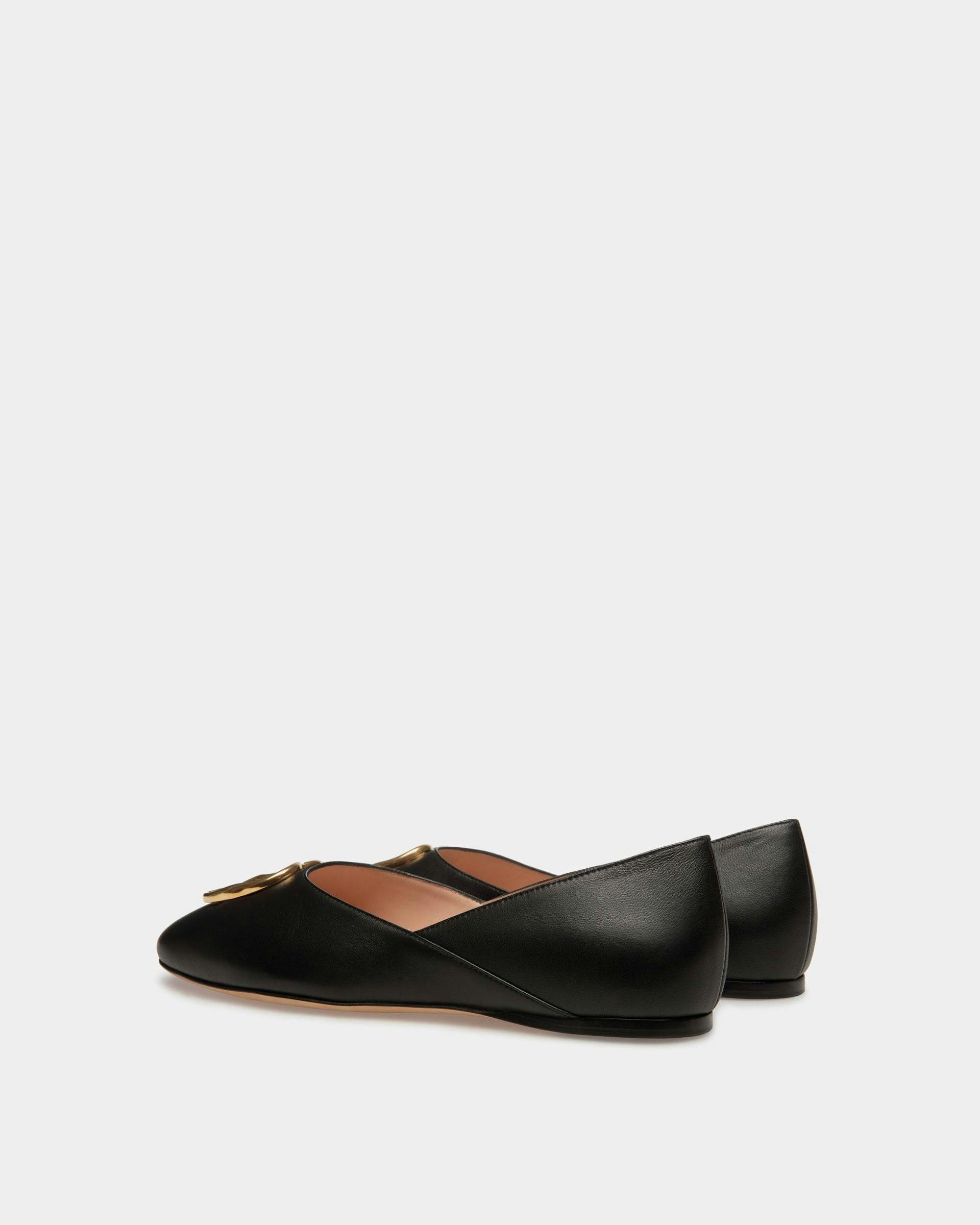Emblem Slippers In Black Leather - Women's - Bally - 03