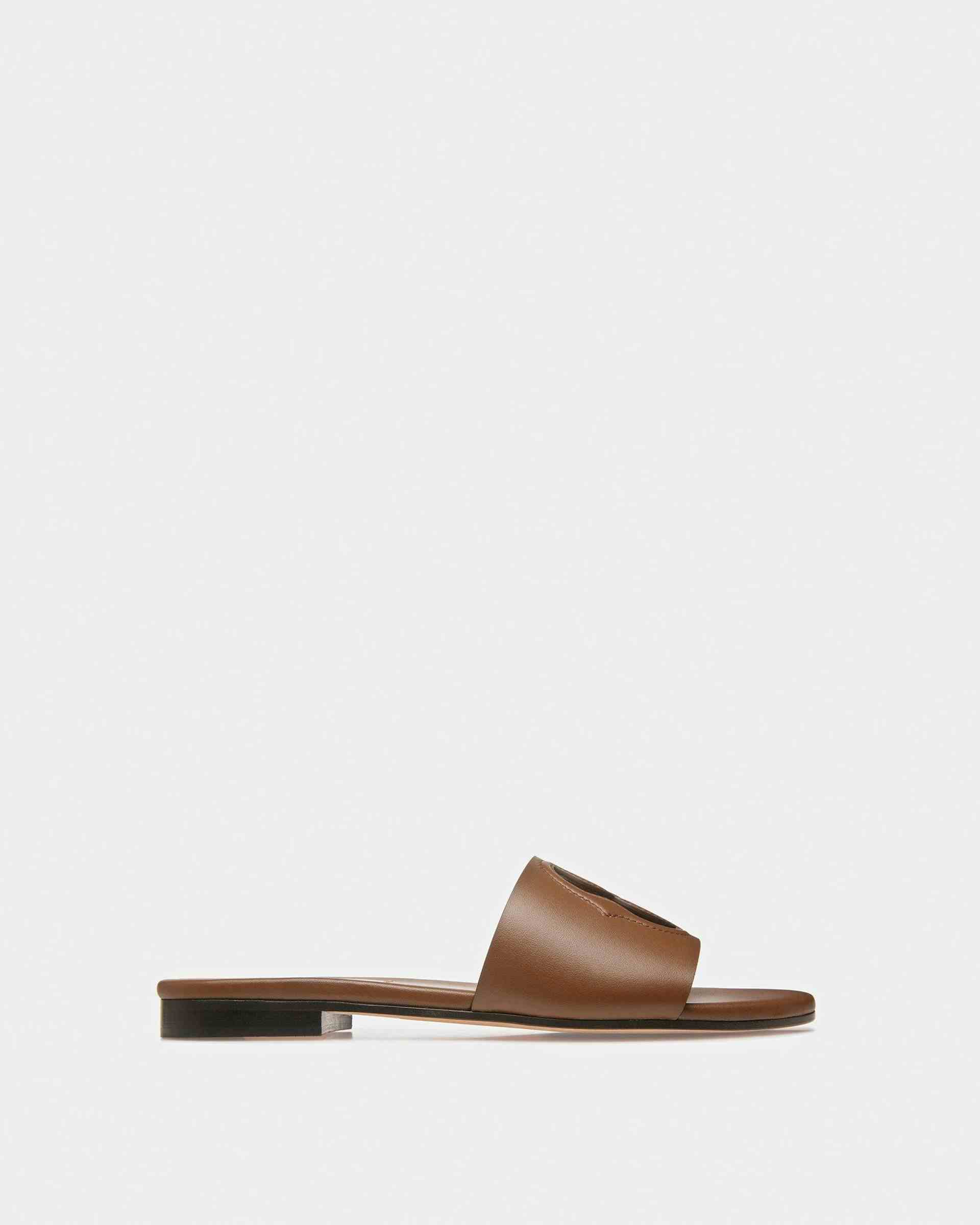 Emblem Slides In Brown Leather - Women's - Bally
