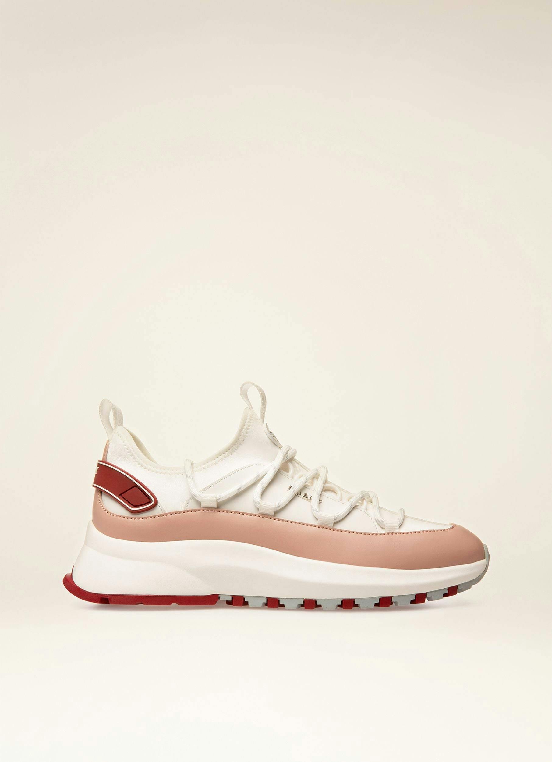 OUTLINE Leather Sneakers In White & Pink - Women's - Bally - 01