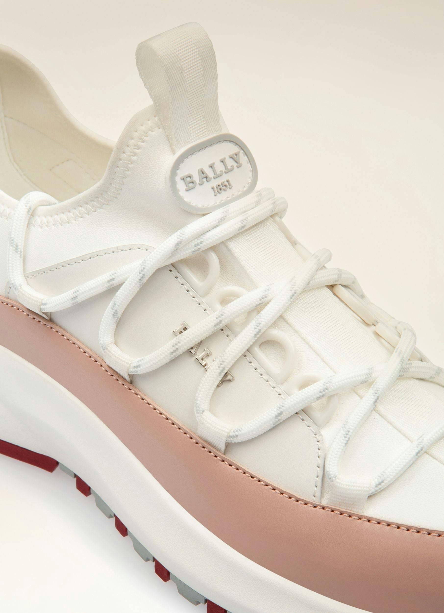 OUTLINE Leather Sneakers In White & Pink - Women's - Bally - 02