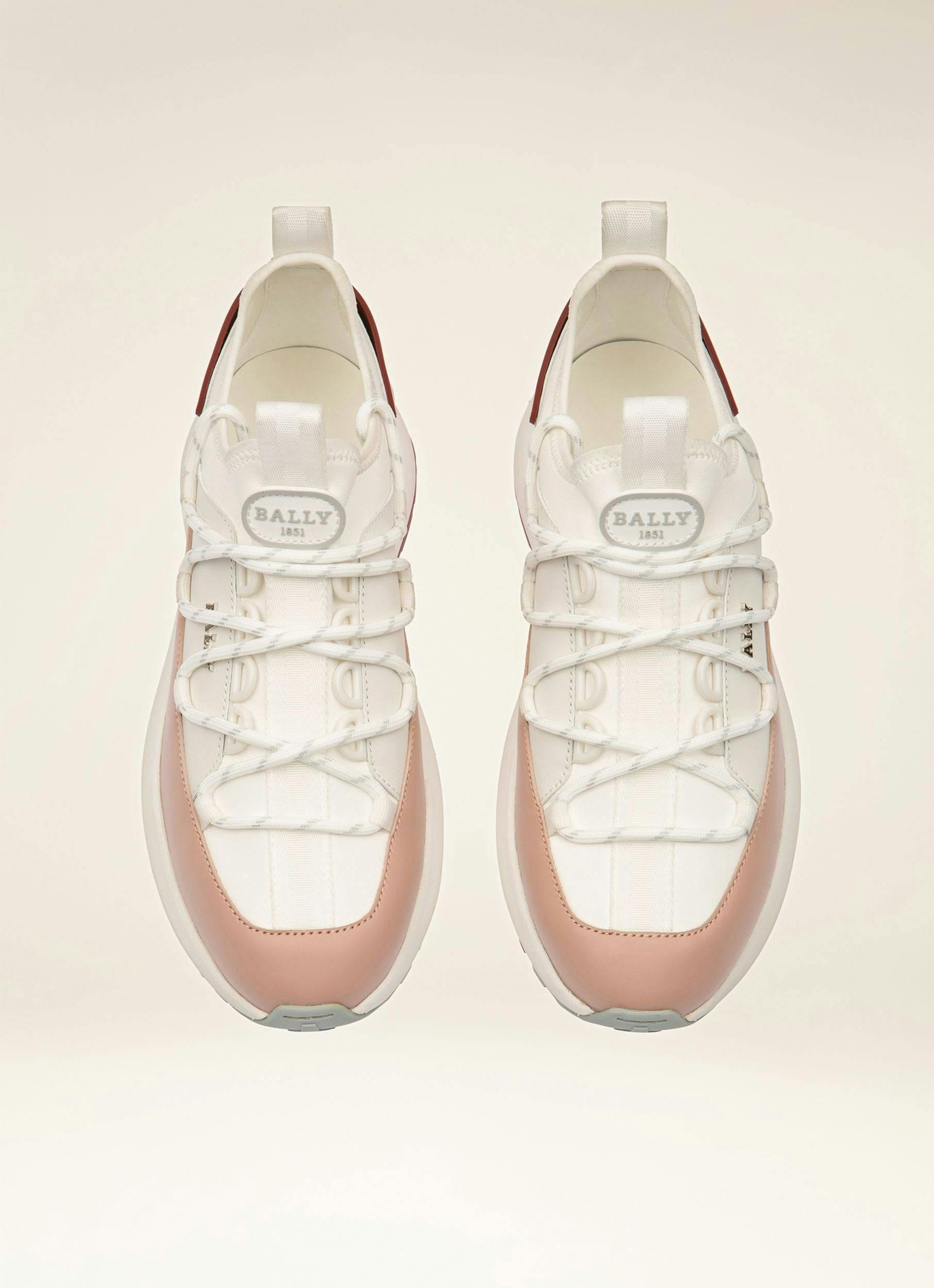 OUTLINE Leather Sneakers In White & Pink - Women's - Bally - 04