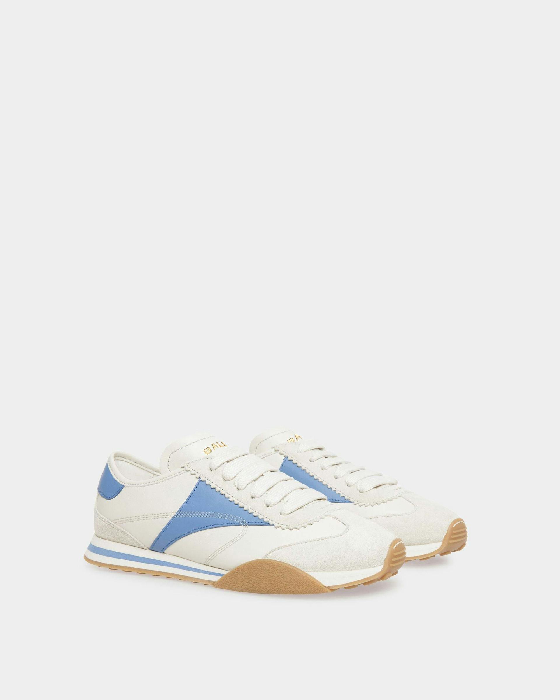 Women's Sussex Sneakers In Dusty White And Blue Leather | Bally | Still Life 3/4 Front