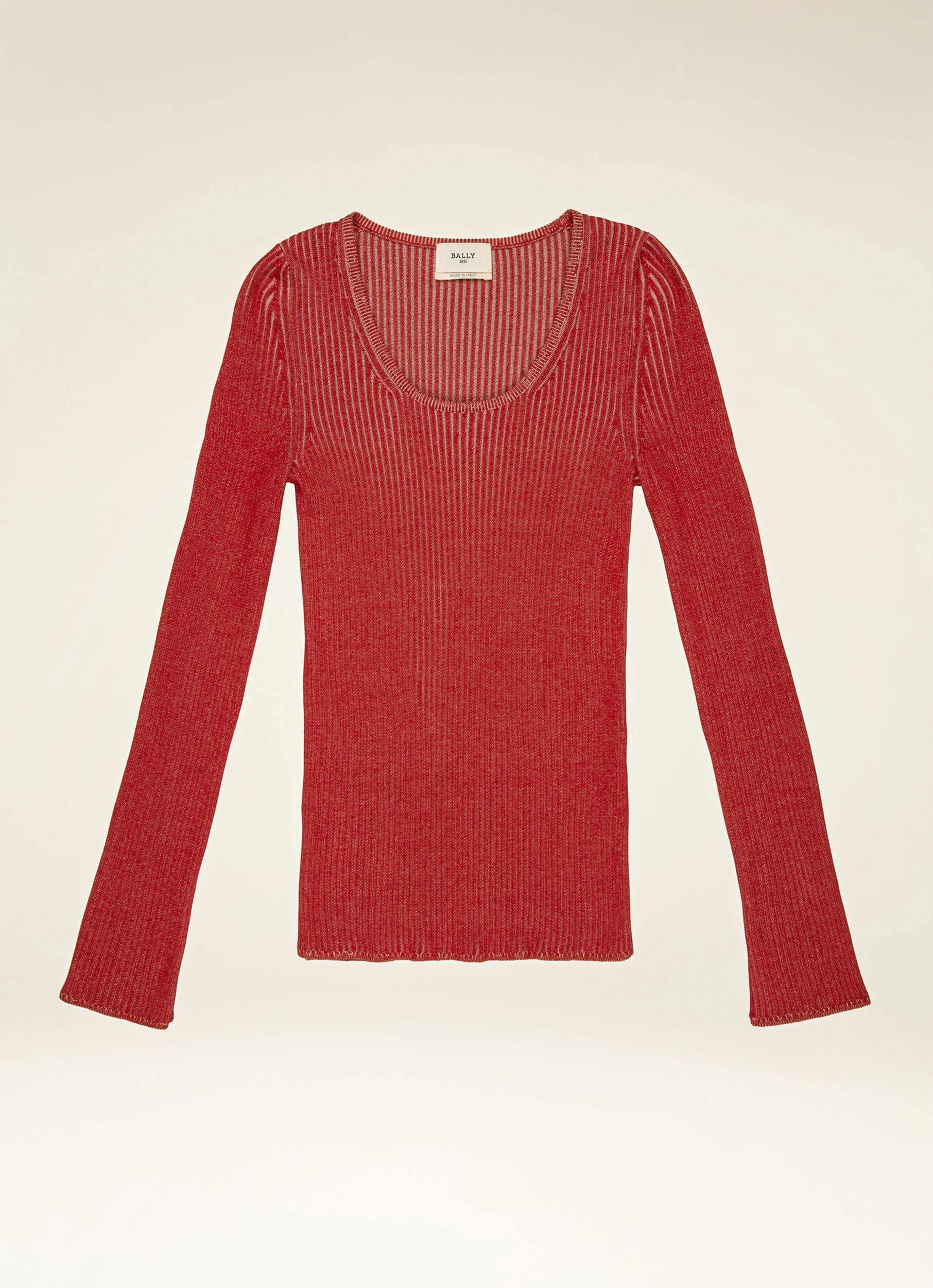 Silk Cotton Sweater In Red & Pink - Women's - Bally - 01