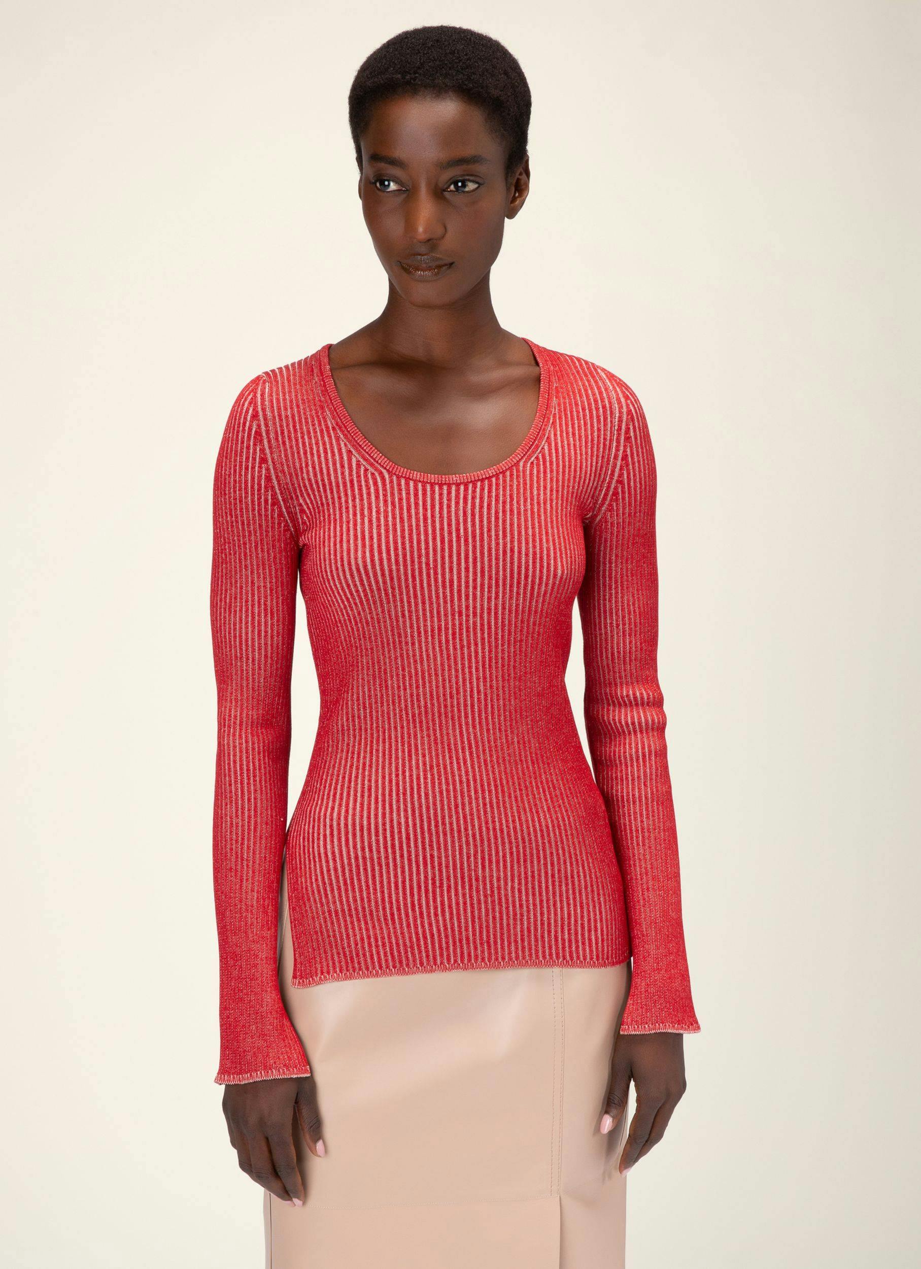 Silk Cotton Sweater In Red & Pink - Women's - Bally - 03