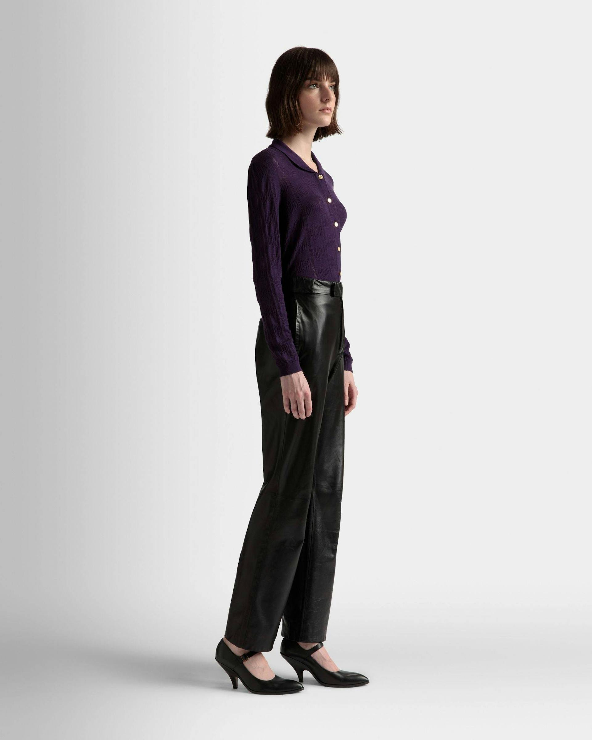 Knit Detail Long Sleeve Polo In Orchid Wool - Women's - Bally - 05