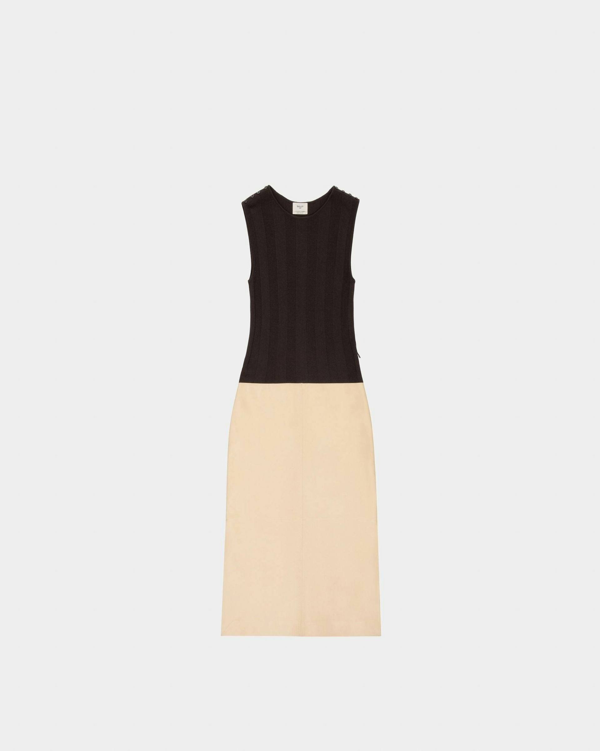 Wool Leather Dress In Army Green And Beige - Women's - Bally - 04