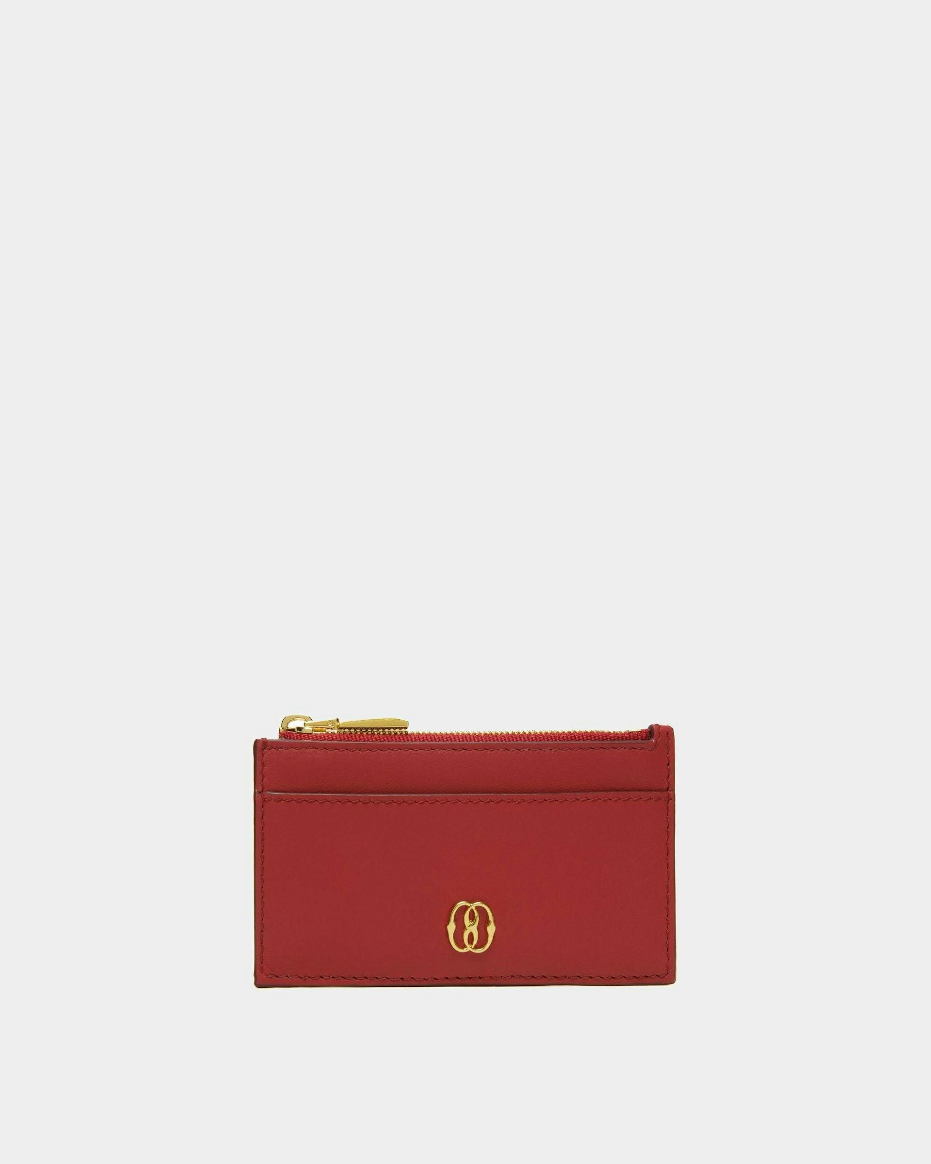 Emblem Business Card Holder In Deep Ruby Leather - Women's - Bally - 01