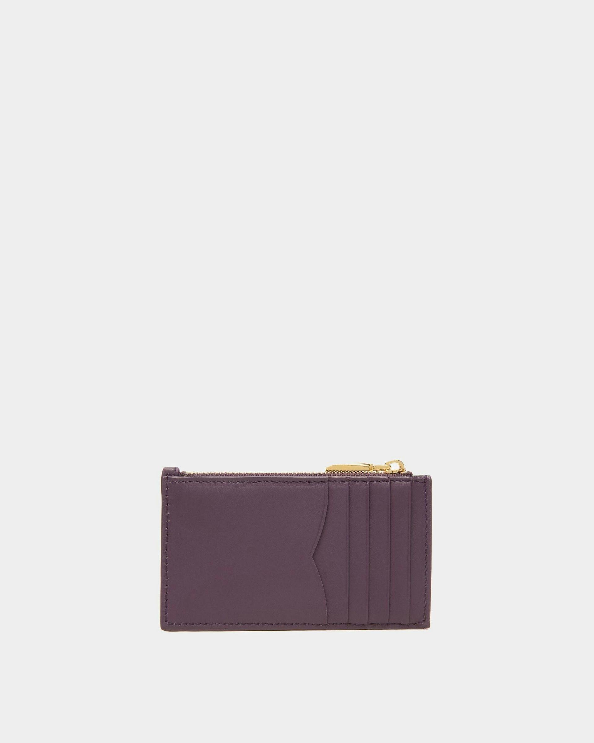 Emblem Business Card Holder In Orchid Leather - Women's - Bally - 02