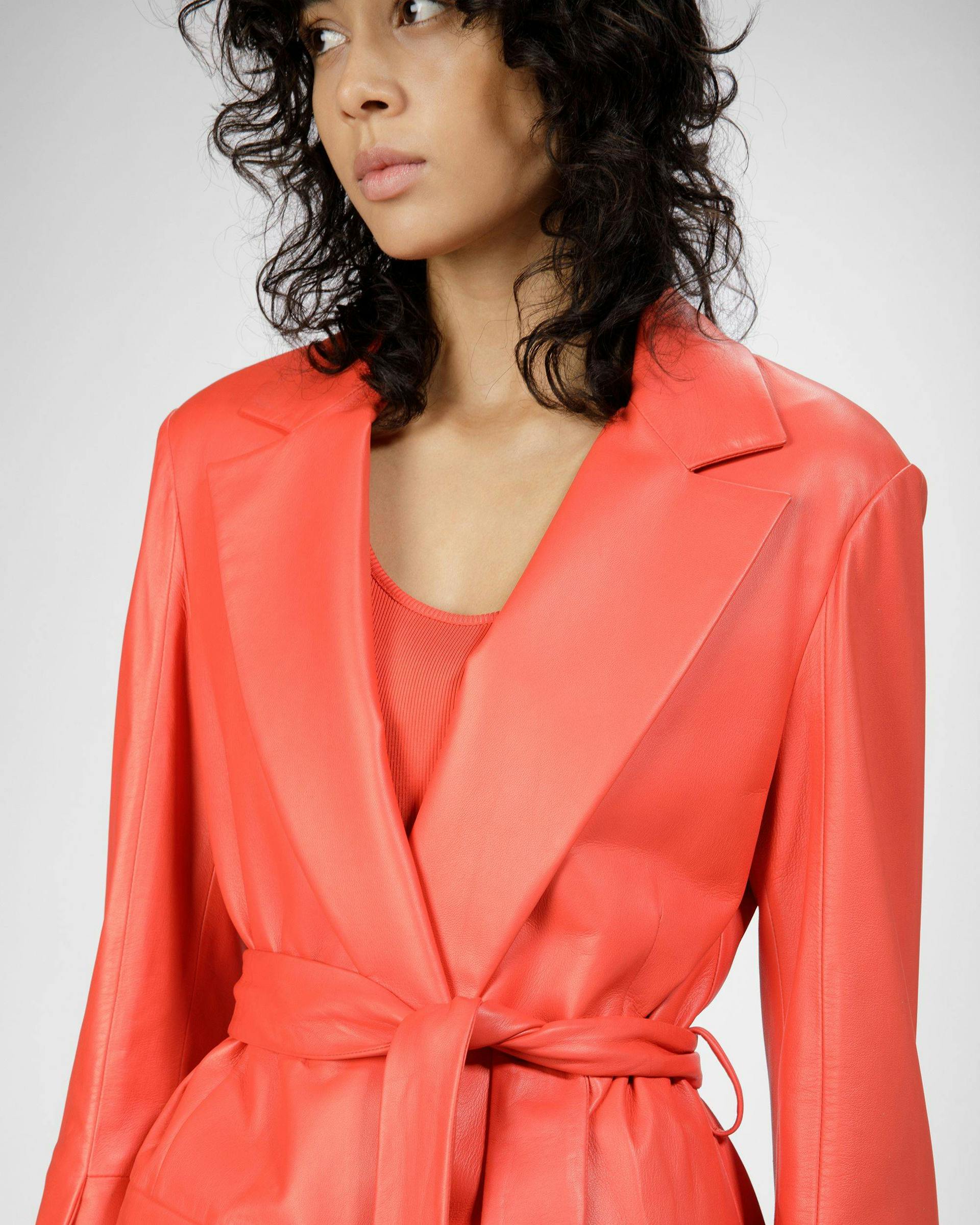 Leather Coat In Orange - Women's - Bally - 03